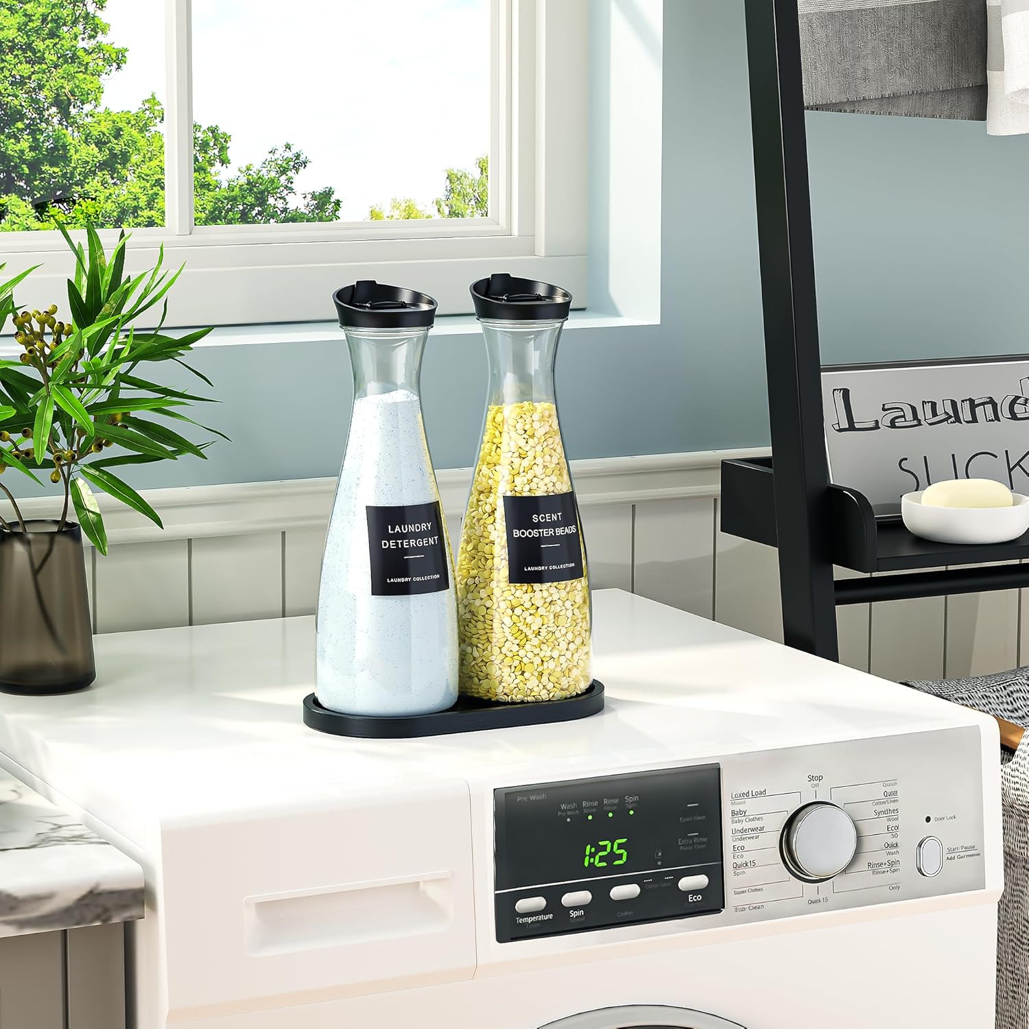Galasily 2 Pack Laundry Detergent Dispenser Container with Tray, 54OZ Liquid Lau