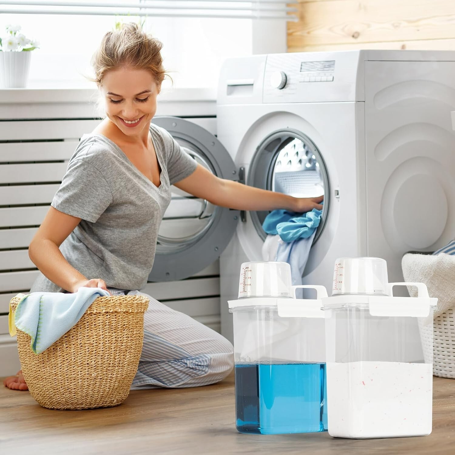 Laundry Detergent Dispenser-2 Pack, 61 Oz Detergent Dispenser with 4 Removable L