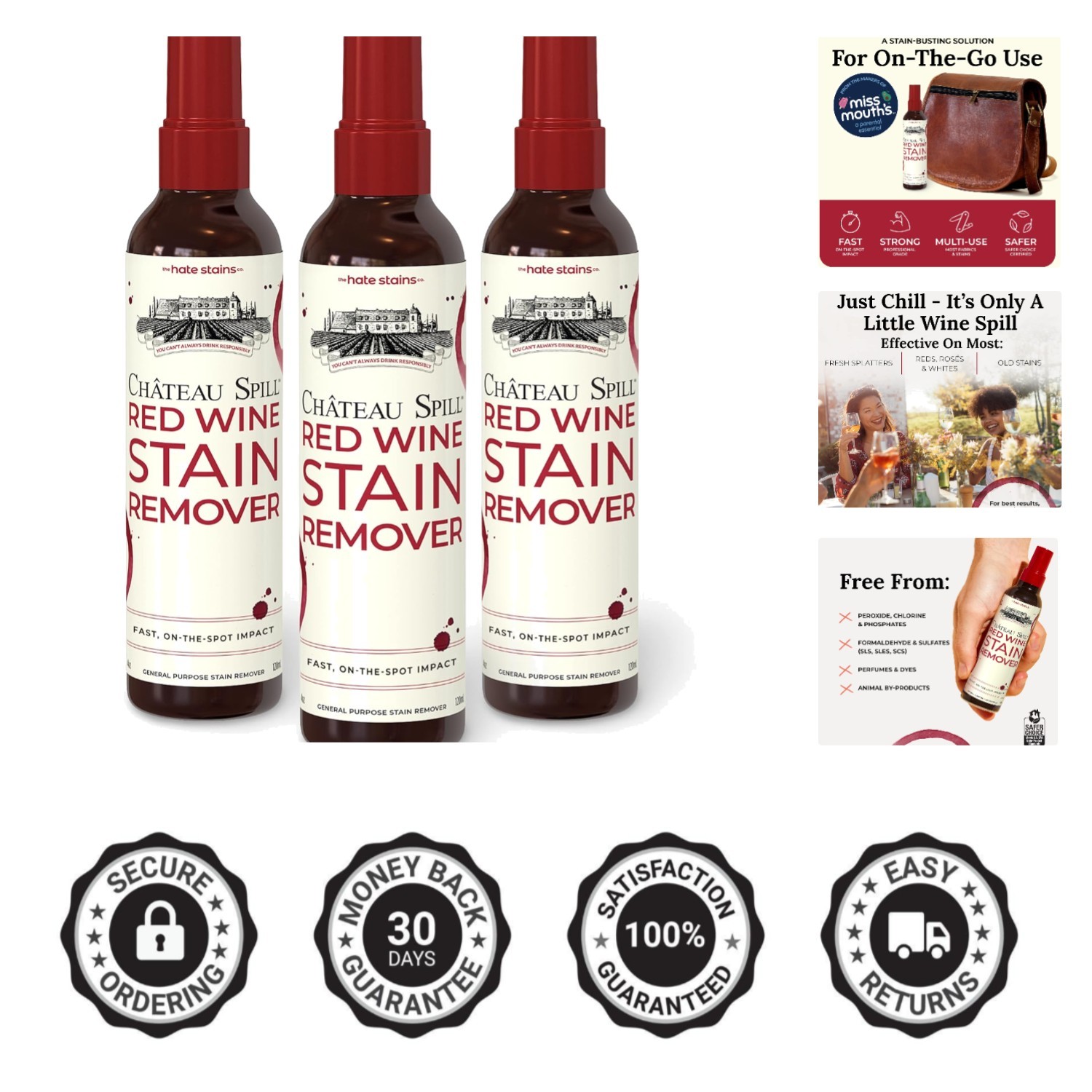 Wine Stain Remover Spray – Clothes & Laundry Stain Remover – Wine Carpet Clea…