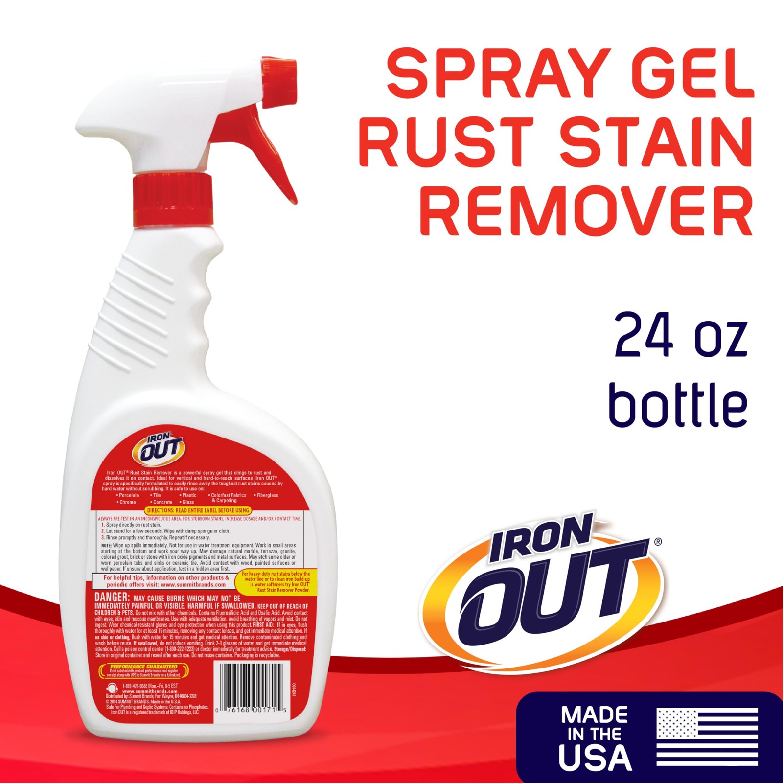 Iron OUT Rust Stain Remover Spray Gel, Remove 24 Fl Oz (Pack of 1), White