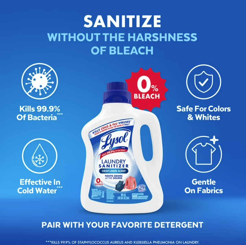 (3 pack) Lysol Laundry Sanitizer Additive, Sanitizing Liquid, Crisp Linen, 90 oz