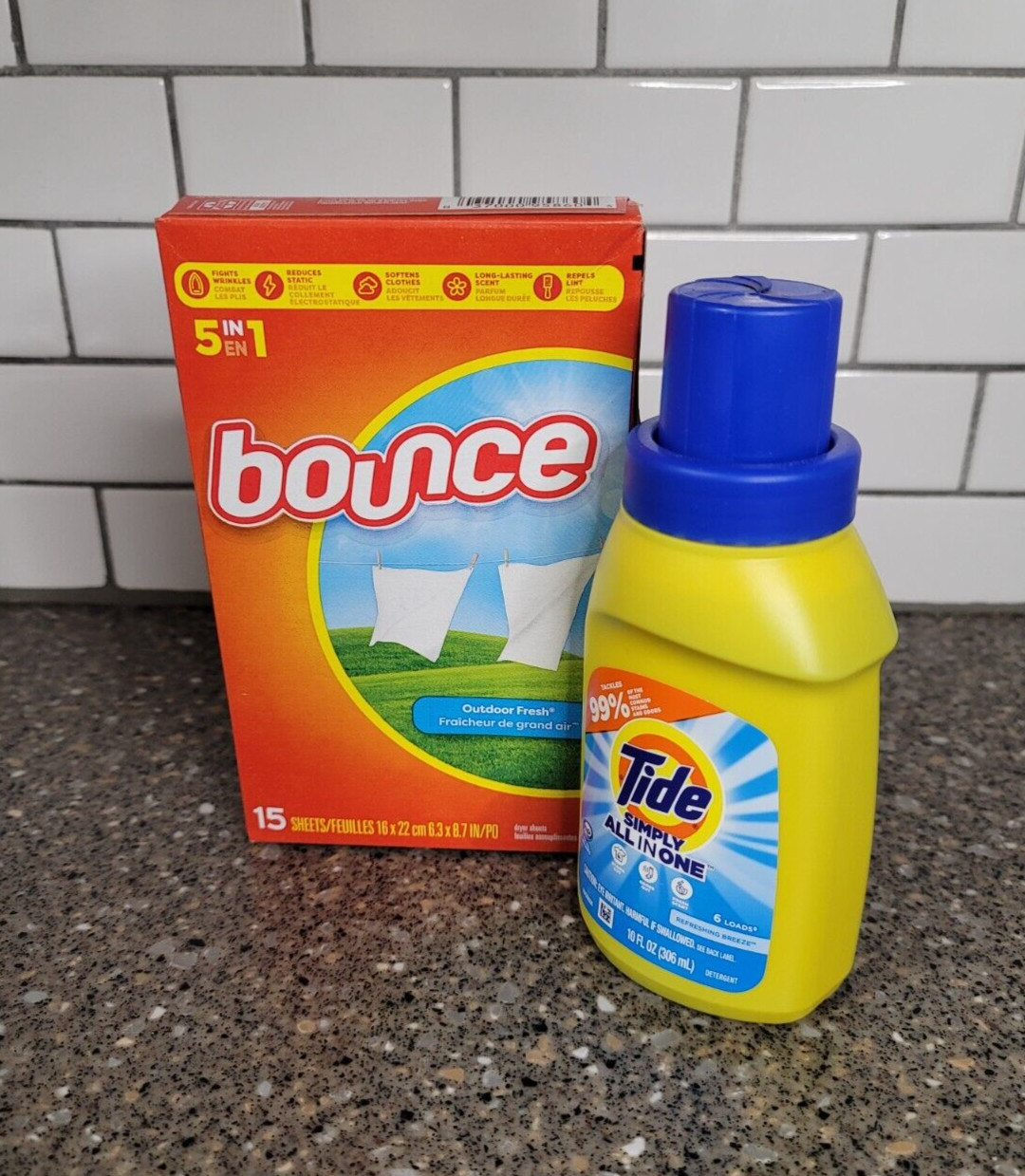 NEW! TRAVEL SIZE SET-Tide Simply All-In-One Detergent & Bounce Dryer Sheets