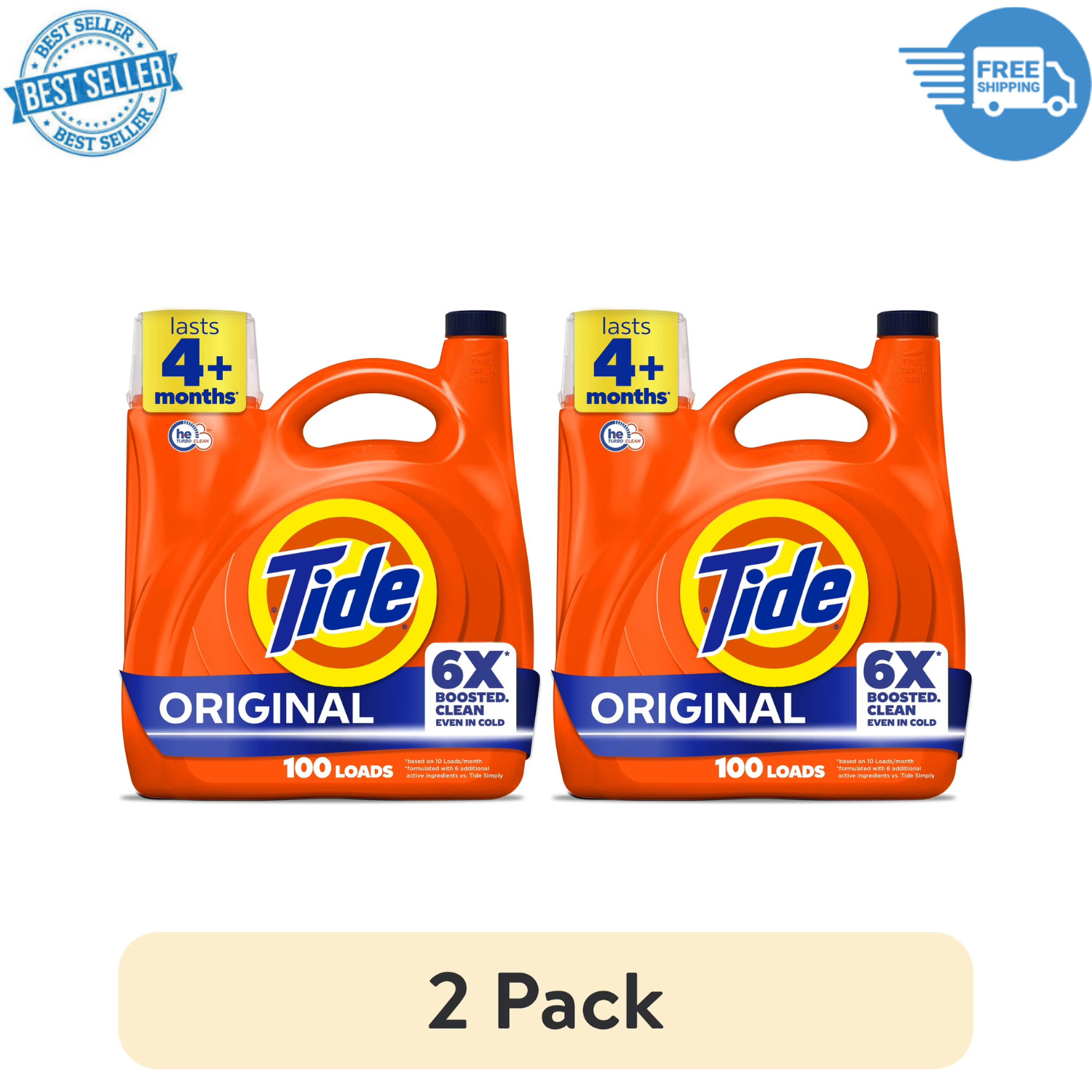 Tide Liquid Laundry Detergent Original 125 fl oz 100 Loads 2-Pack HE