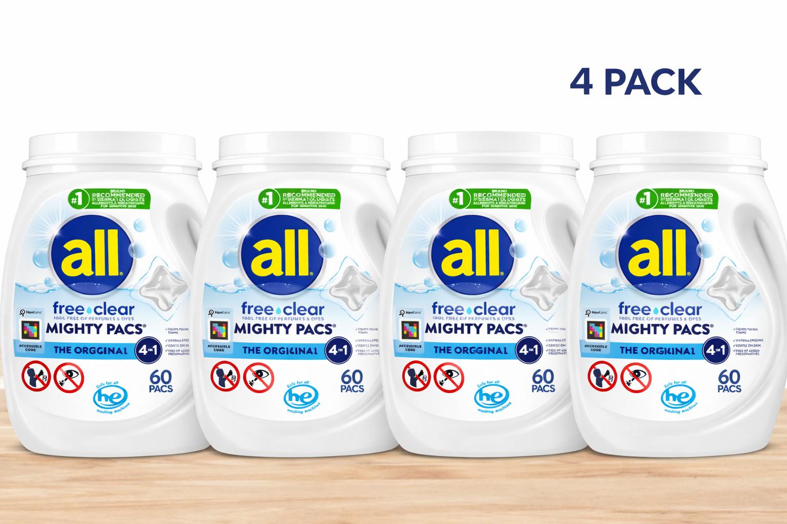 All Free Clear Mighty Pacs Laundry Detergent Pods 60 Count HE Washer 4 Pack