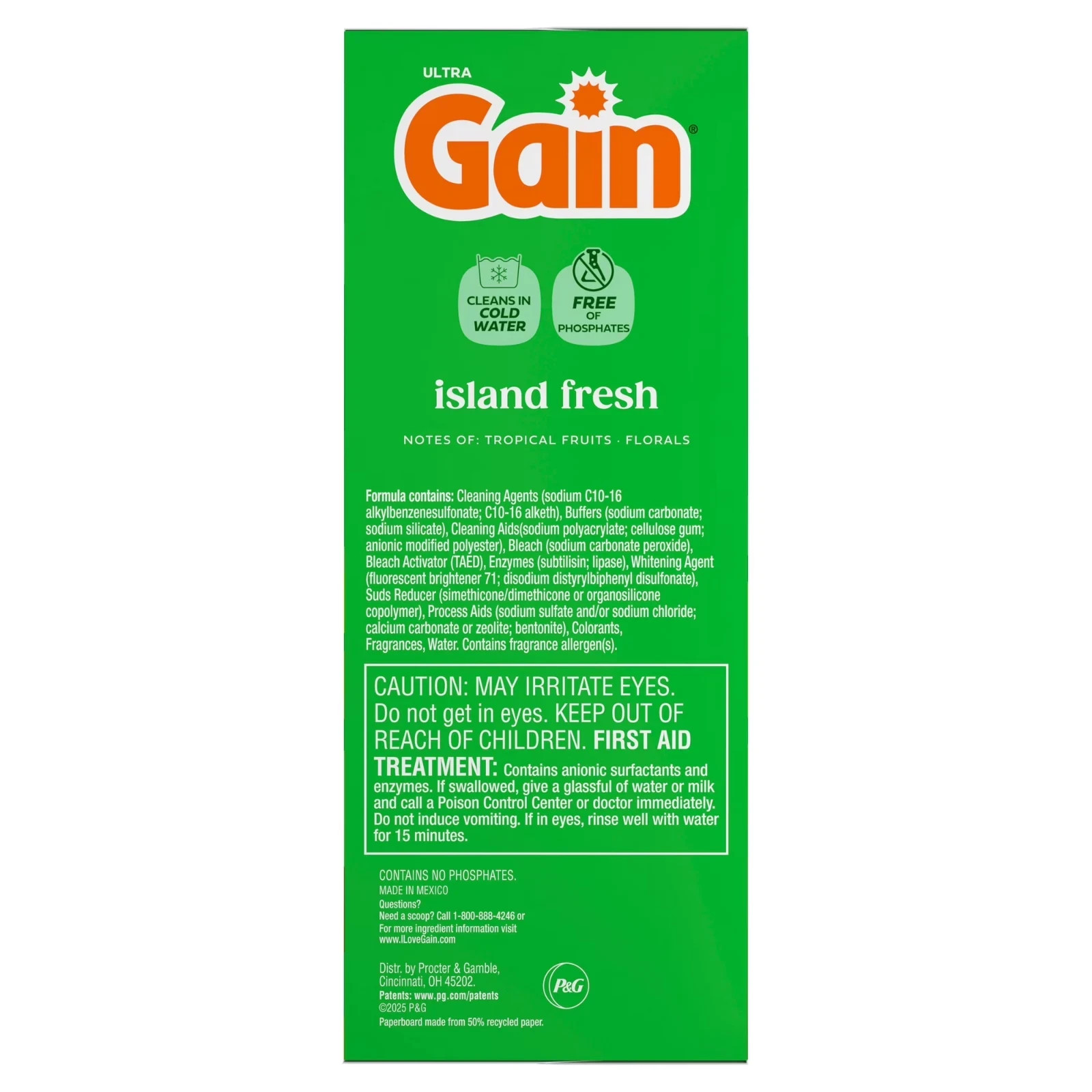 Gain Powder Laundry Detergent, Island Fresh Scent, 82 oz, 89 Loads-Free Shipping