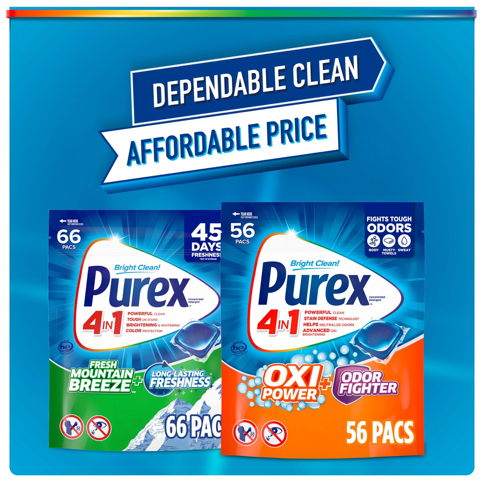 Oxi Power + Odor Fighter Laundry Detergent Pacs, 56 ct