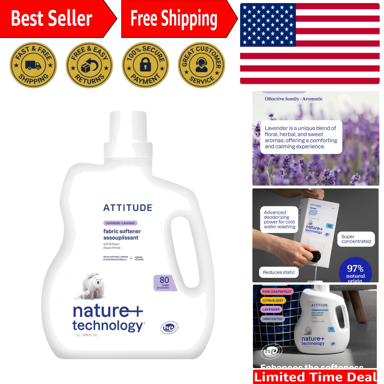 Eco-Friendly Lavender Fabric Softener, 67.6 Fl Oz – Plant-Based & Cruelty-Free