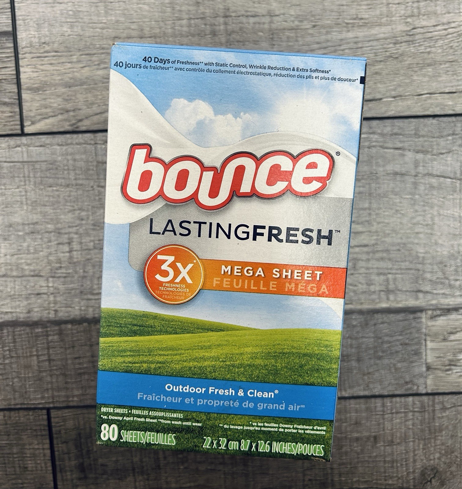 Bounce Dryer Sheets Mega Sheet – Outdoor Fresh & Clean 80 Ct (1 Box)