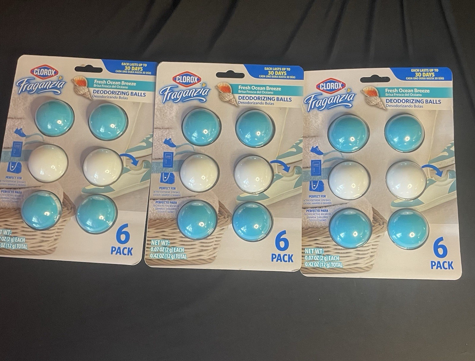 Lot of 3 Packs Clorox Fraganzia Fresh Ocean Breeze Deodorizing Balls