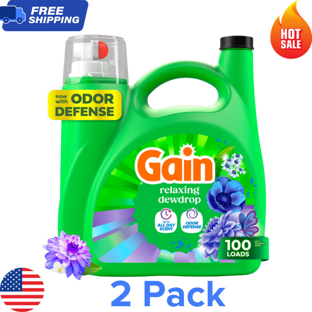 (2 Pack) Gain Laundry Detergent Liquid Relaxing Dewdrop 132 fl oz 100 Loads