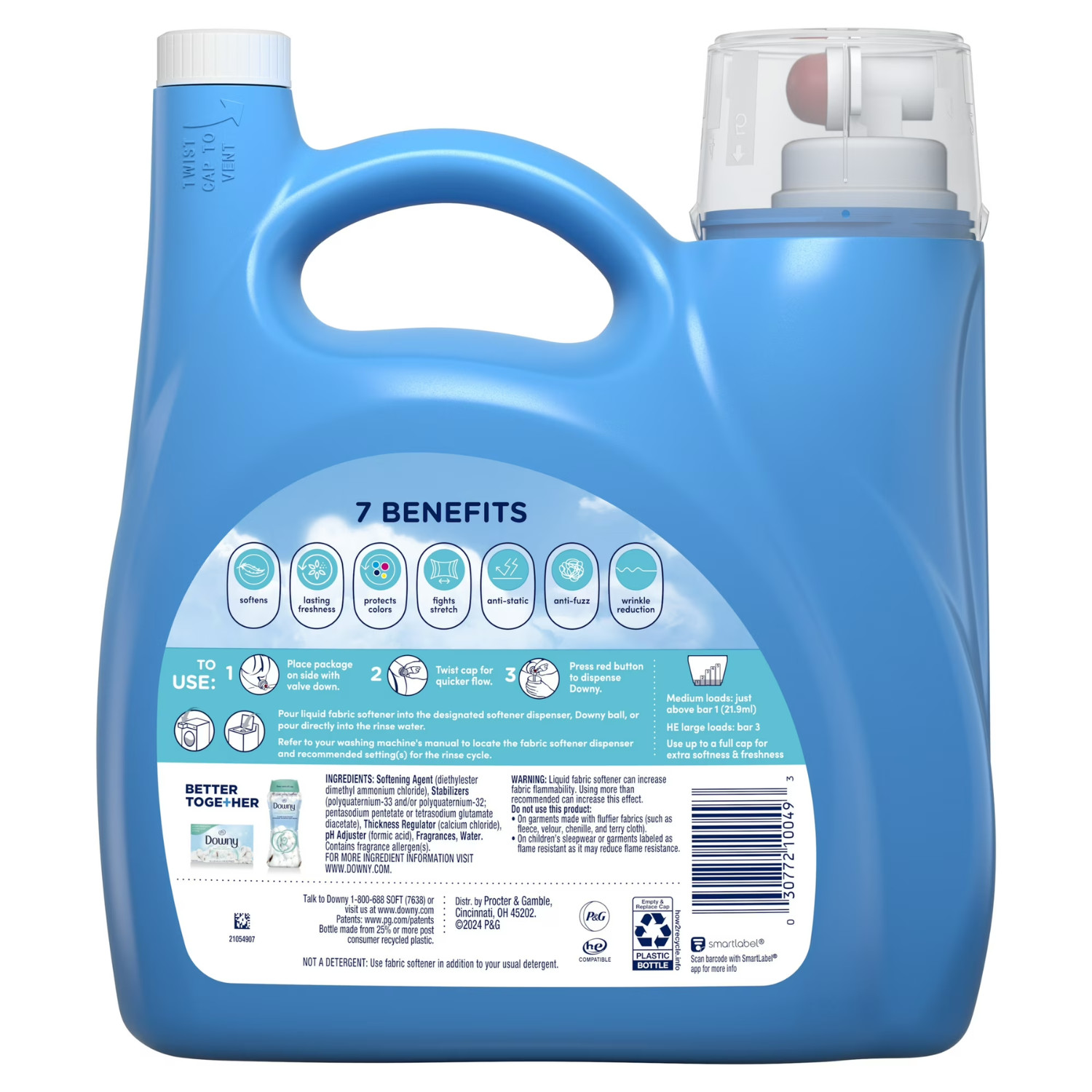 (2 Pack) Downy Liquid Fabric Softener Cool Cotton Scent, 140 fl oz, 190 Loads