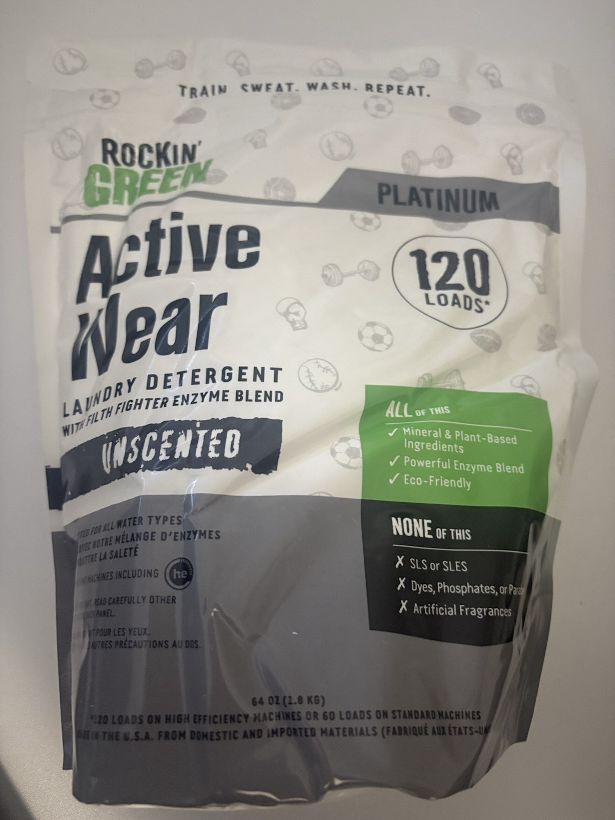 Rockin’ Green Active Wear Packs Unscented Laundry Detergent , 120 Loads