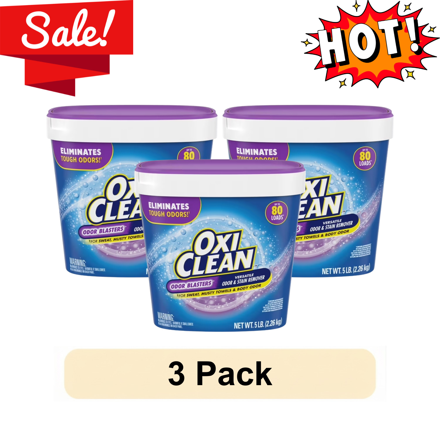 3-Pack OxiClean Odor Blasters Versatile Odor Laundry Stain Remover 5 lb Box