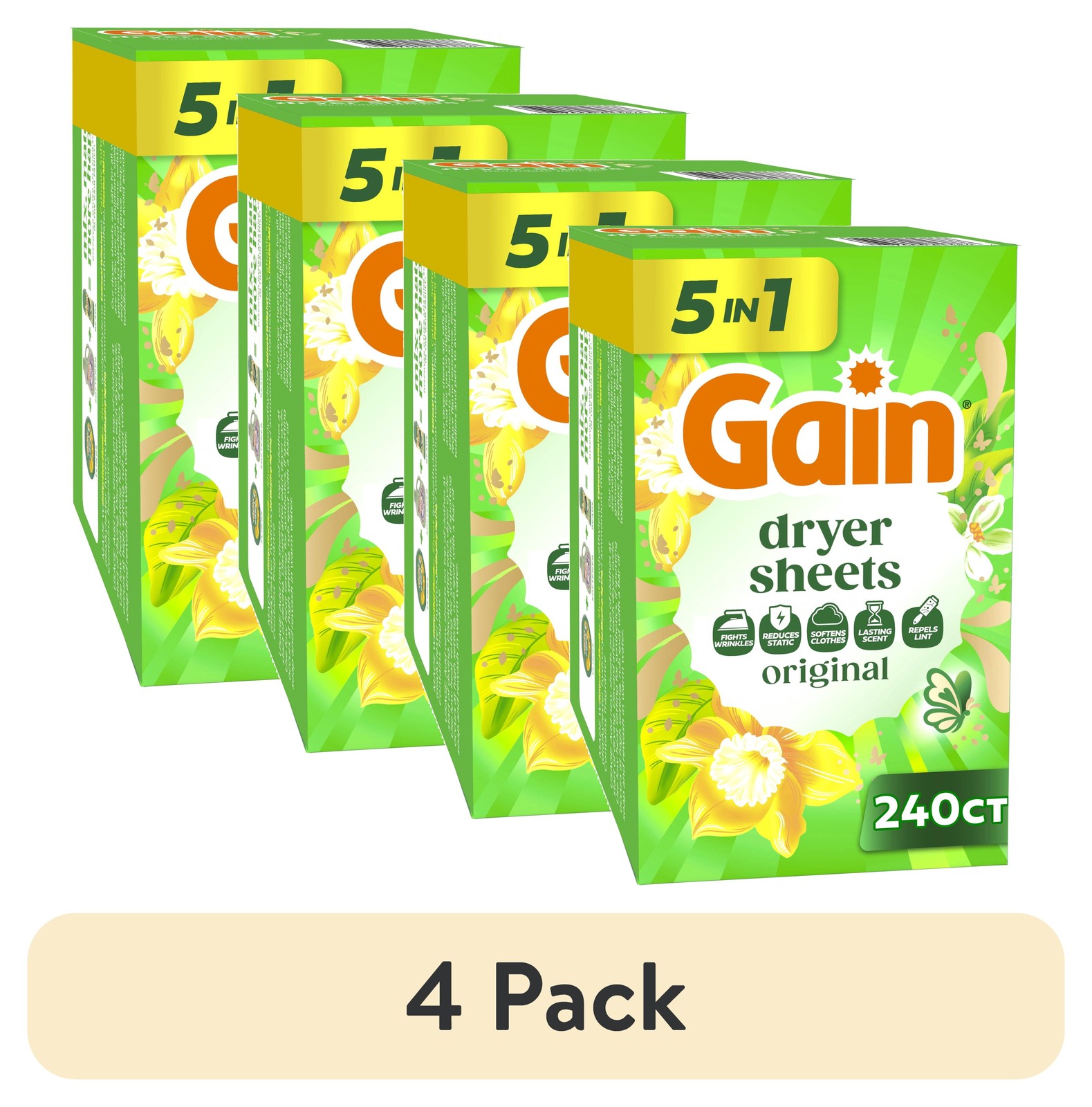 (4 pack) Dryer Sheets, Original Scent, 240 Count