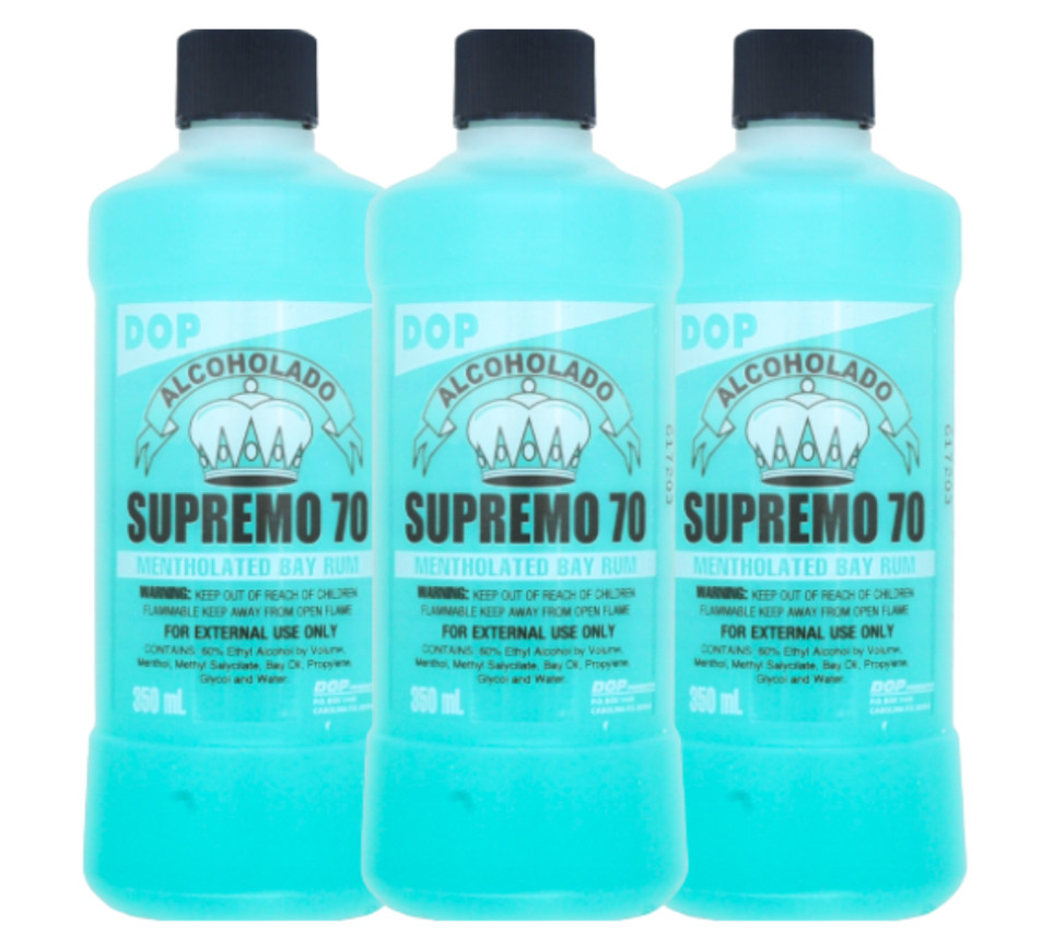3 X Supremo 70 DOP 12 Oz Mentholated Bay Rum Alcholado Alcoholado