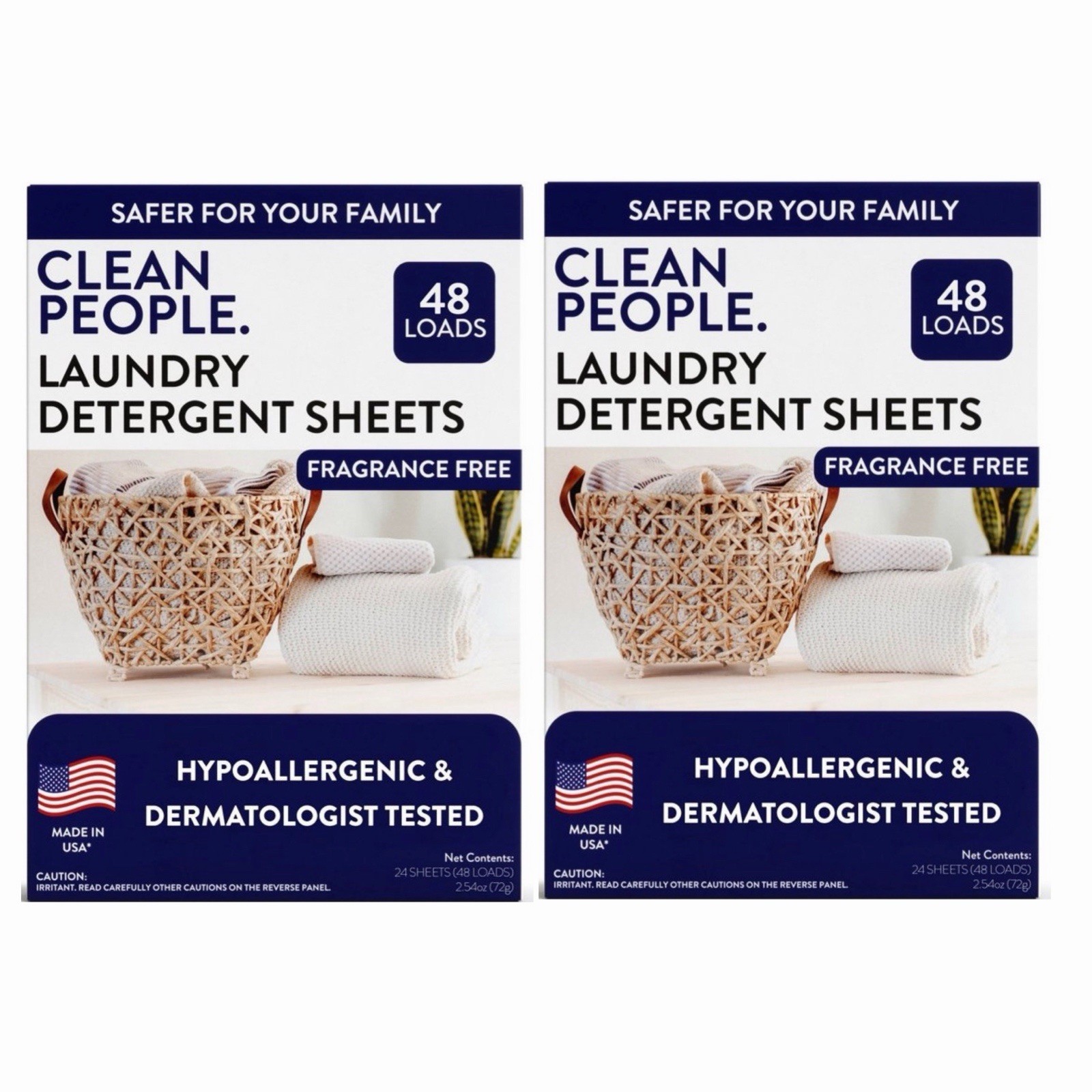 Clean People Laundry Detergent Sheets Fragrance Free Hypoallergenic 48 Loads x 2