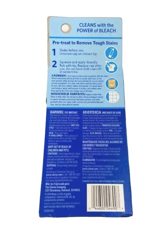 Clorox Bleach Pen Laundry Stain Remover Dual Tips Whites Zero No Splash Grout