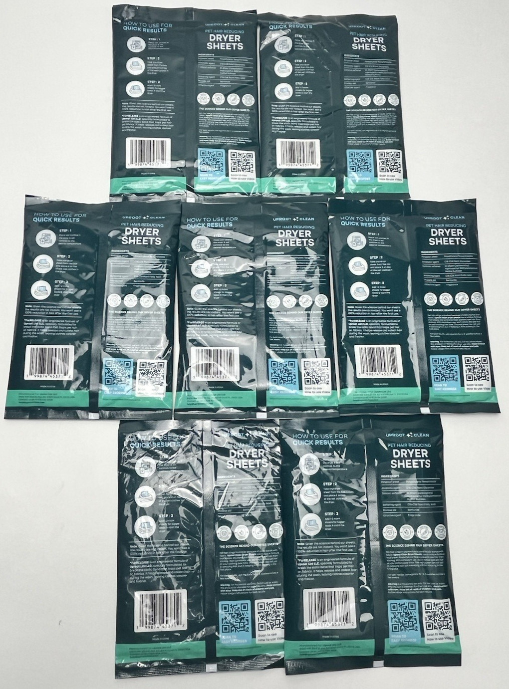 7-packs of 10 Uproot Clean Pet Hair Reducing Dryer Sheets Reduces Static Fresh