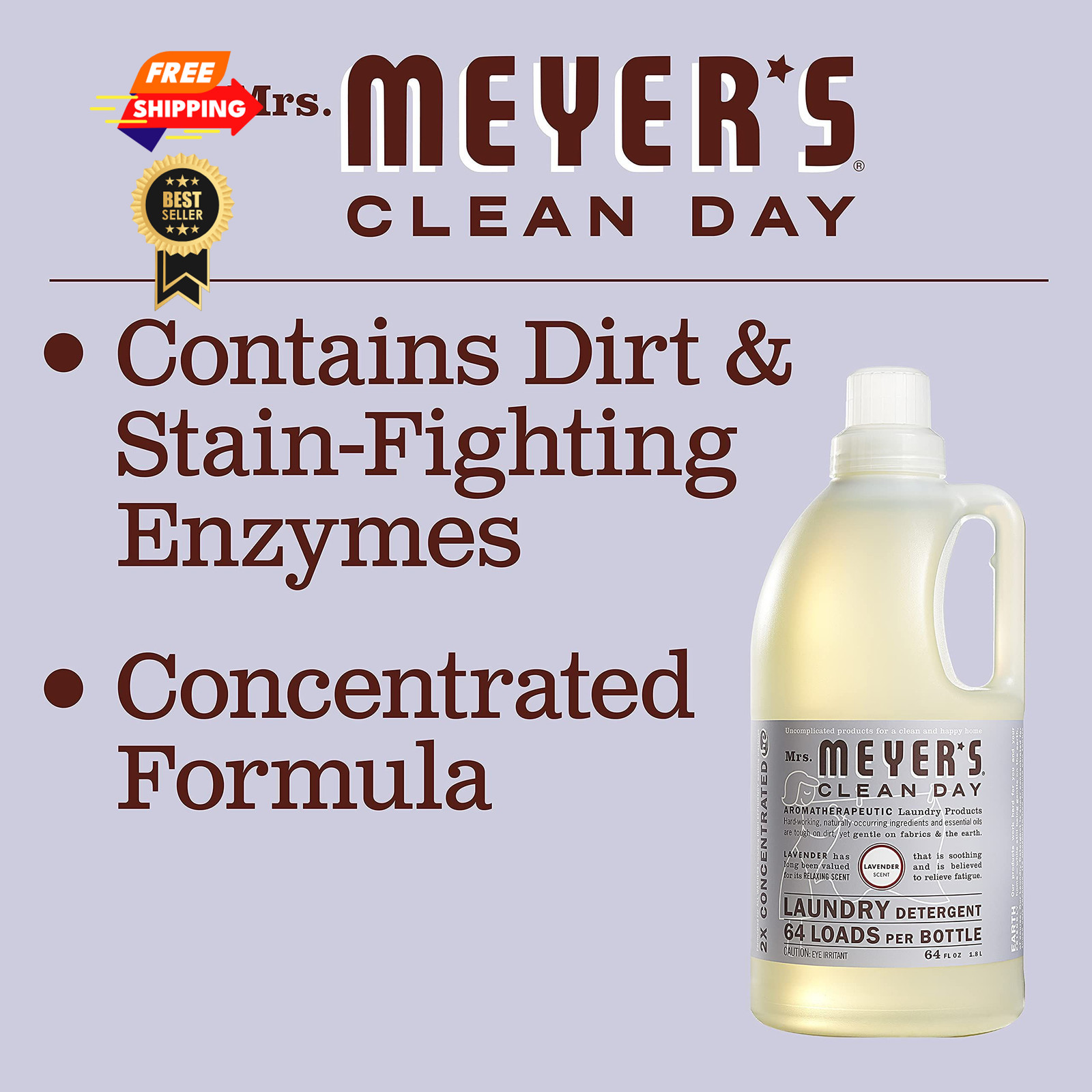 MRS. MEYER’S CLEAN DAY Laundry Detergent, 64 Fl Oz (Pack of 2), White