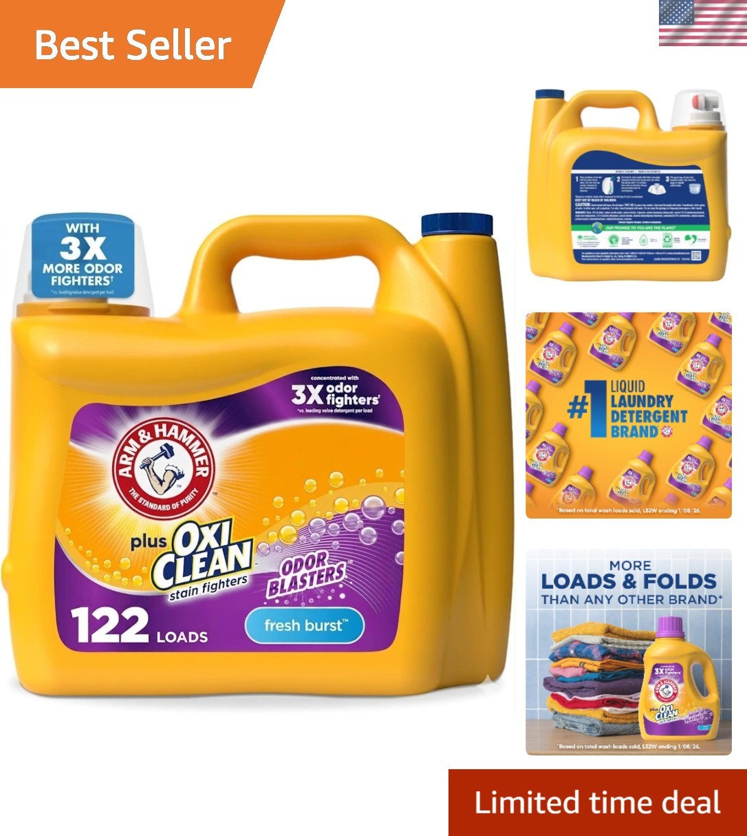 Plus OxiClean Odor Remover Laundry Detergent, 158.6 Fl Oz – Powerful Fresh Burst