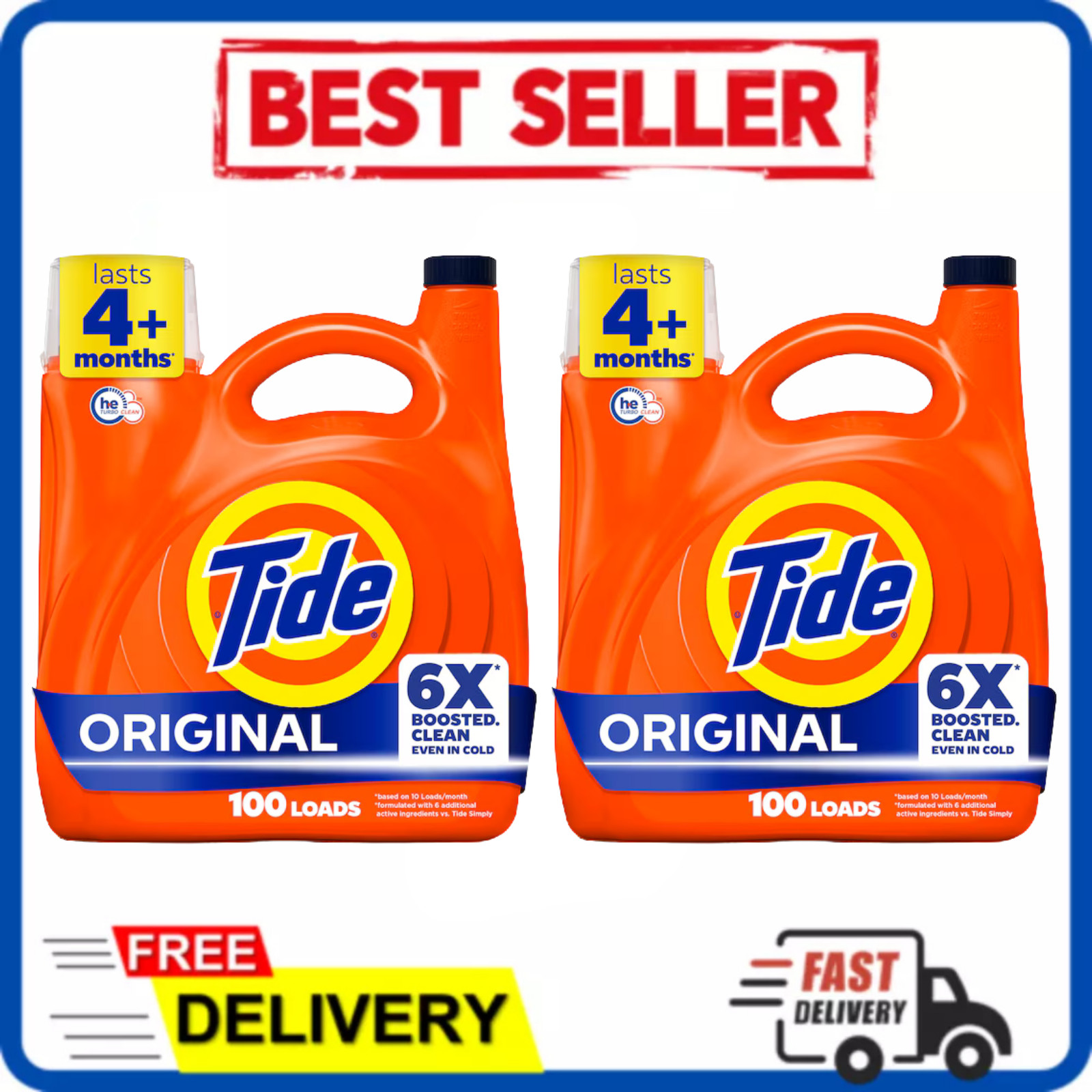 2 Pack Tide Original HE Liquid Laundry Detergent 125 fl oz 100 Loads 250oz Total