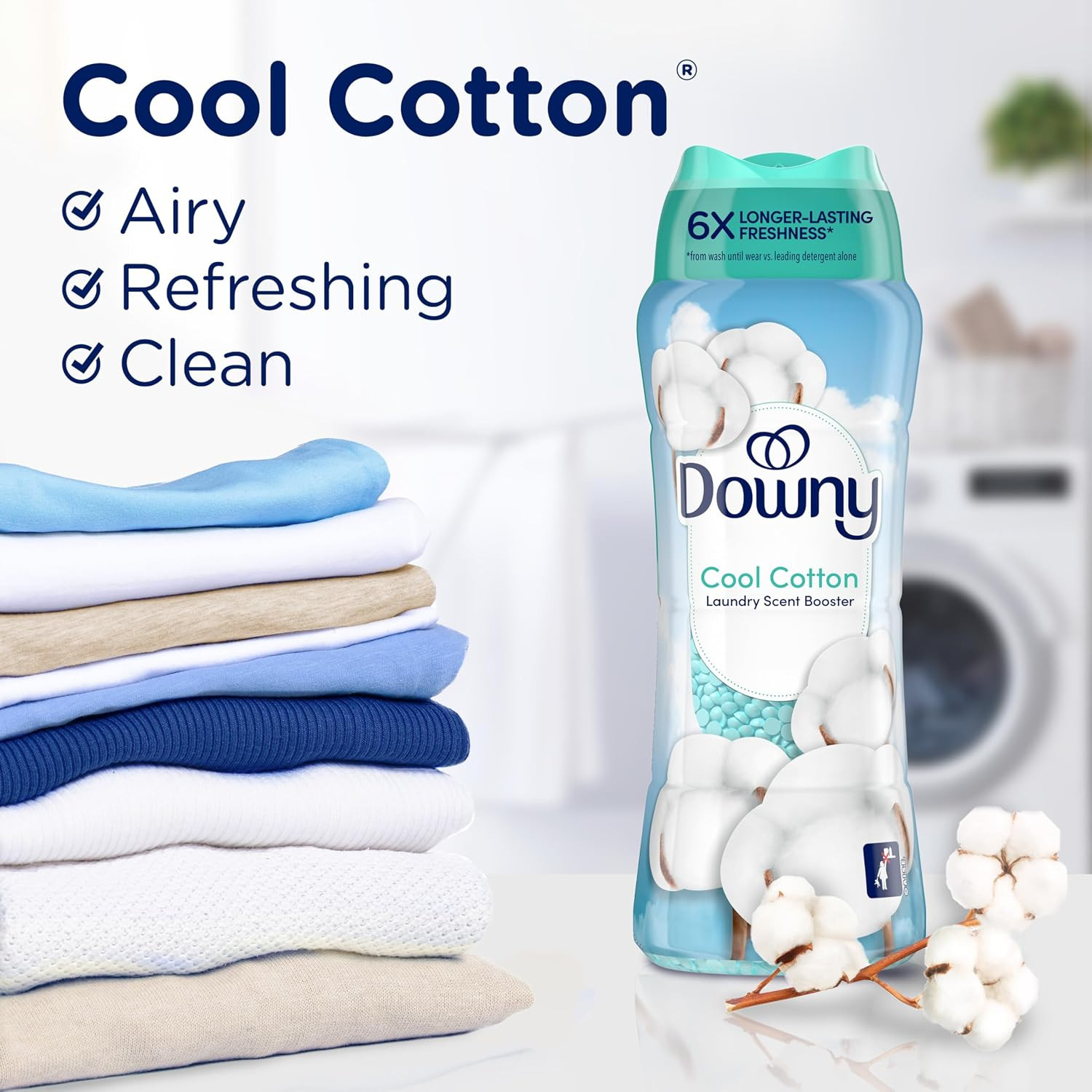 Downy Cool Cotton In-Wash Laundry Scent Booster Beads, 24 Oz, Laundry Scent Bead