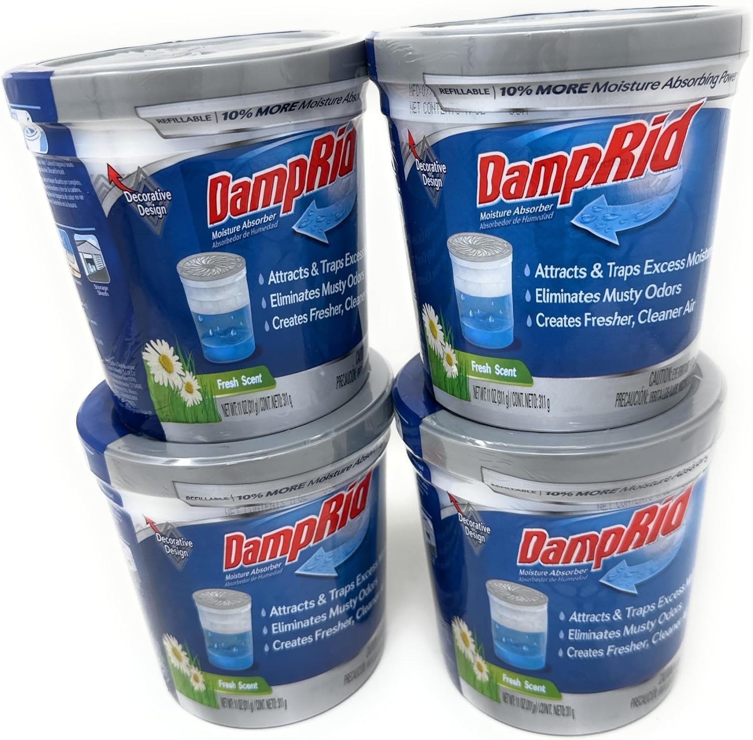 Refillable Moisture Absorber, 10.5 oz. Cups, 4 Pack, Fresh Scent, Traps Moist…