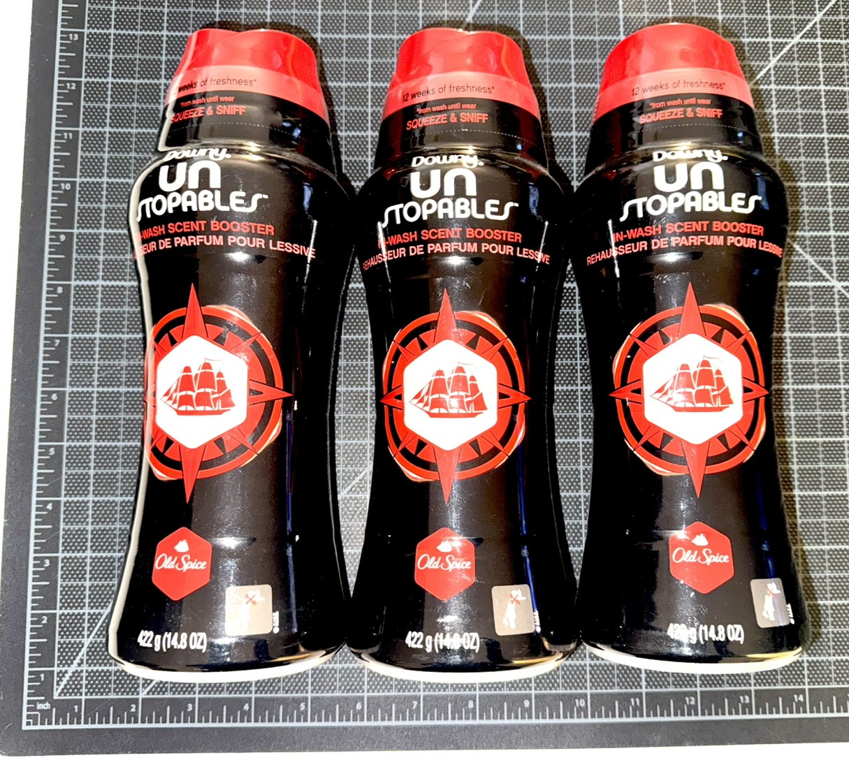 LOT OF 3 Downy Unstopables Old Spice Scent In-Wash Scented Booster Beads 14.8Oz