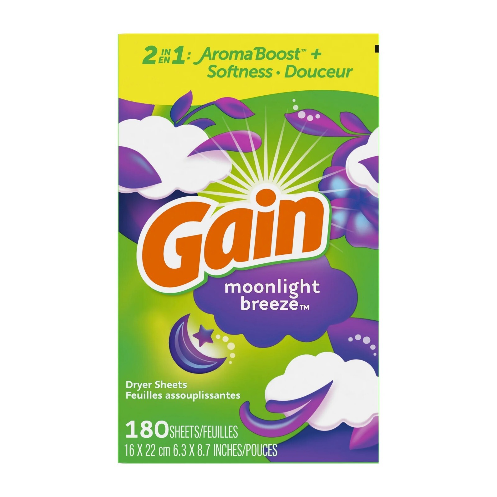 Gain Fabric Softener Dryer Sheets, Moonlight Breeze, 180 Count
