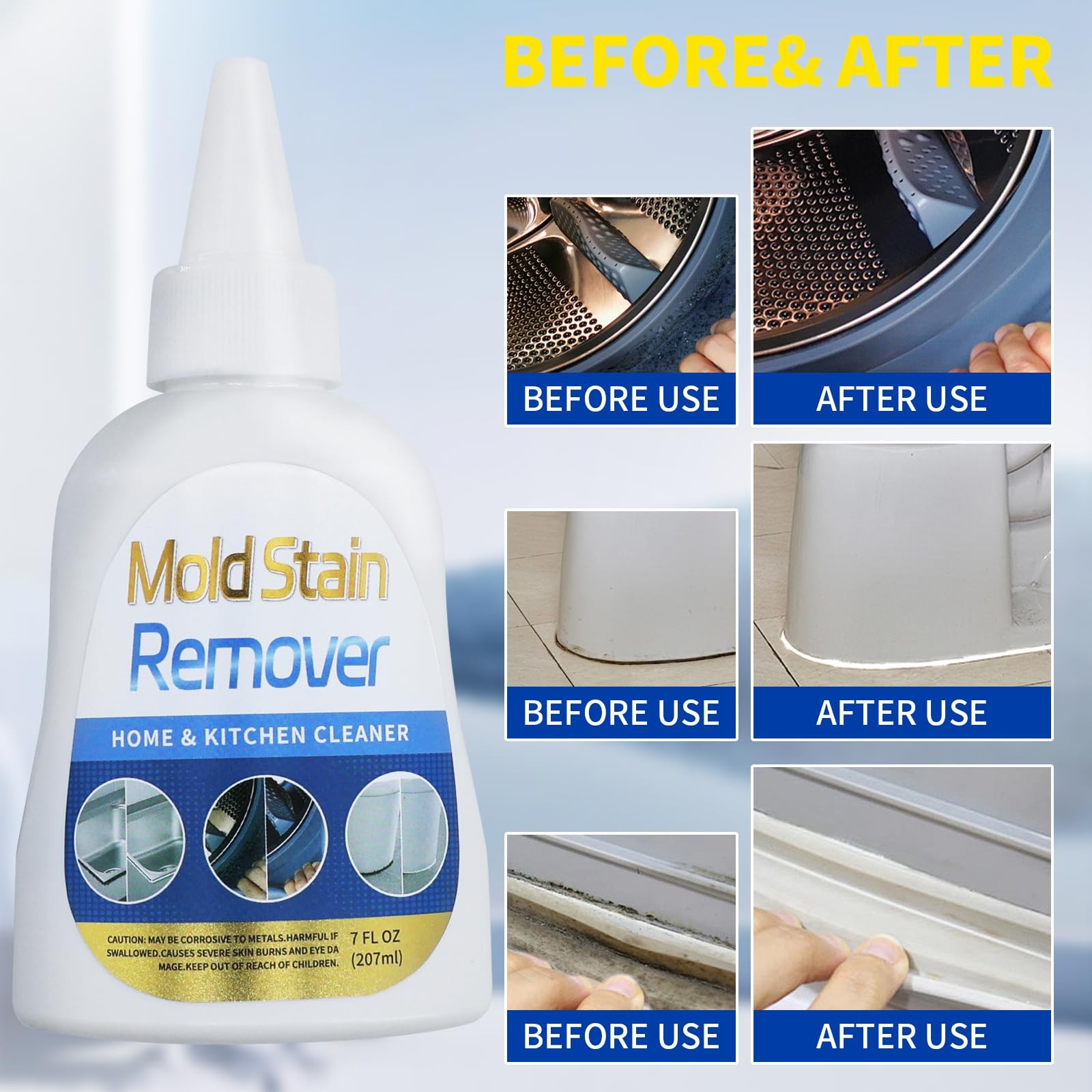 Adhesive Gbye Home Stain Cleaner, 7 fl oz Mold 7 Fl Oz (Pack of 1), 7 floz