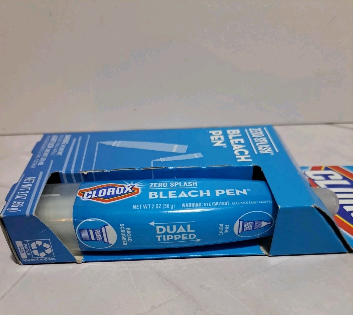 Clorox Dual Tip Zero Splash Bleach Pen 2oz Fine Point Broad Scrubber New