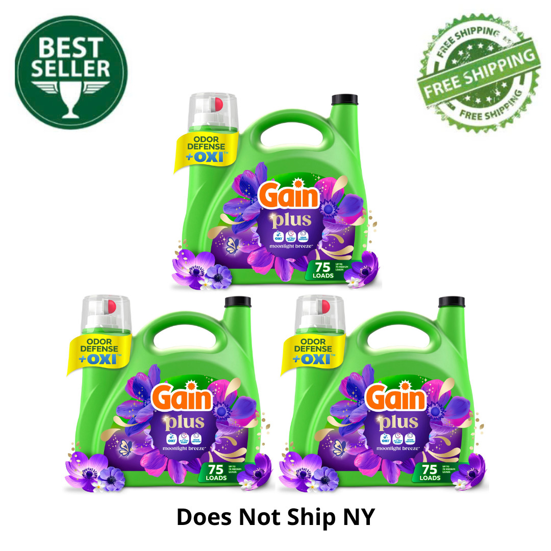 3 PK Gain Plus Liquid Laundry Detergent Oxi Moonlight Breeze, 99 fl oz, 75 Loads