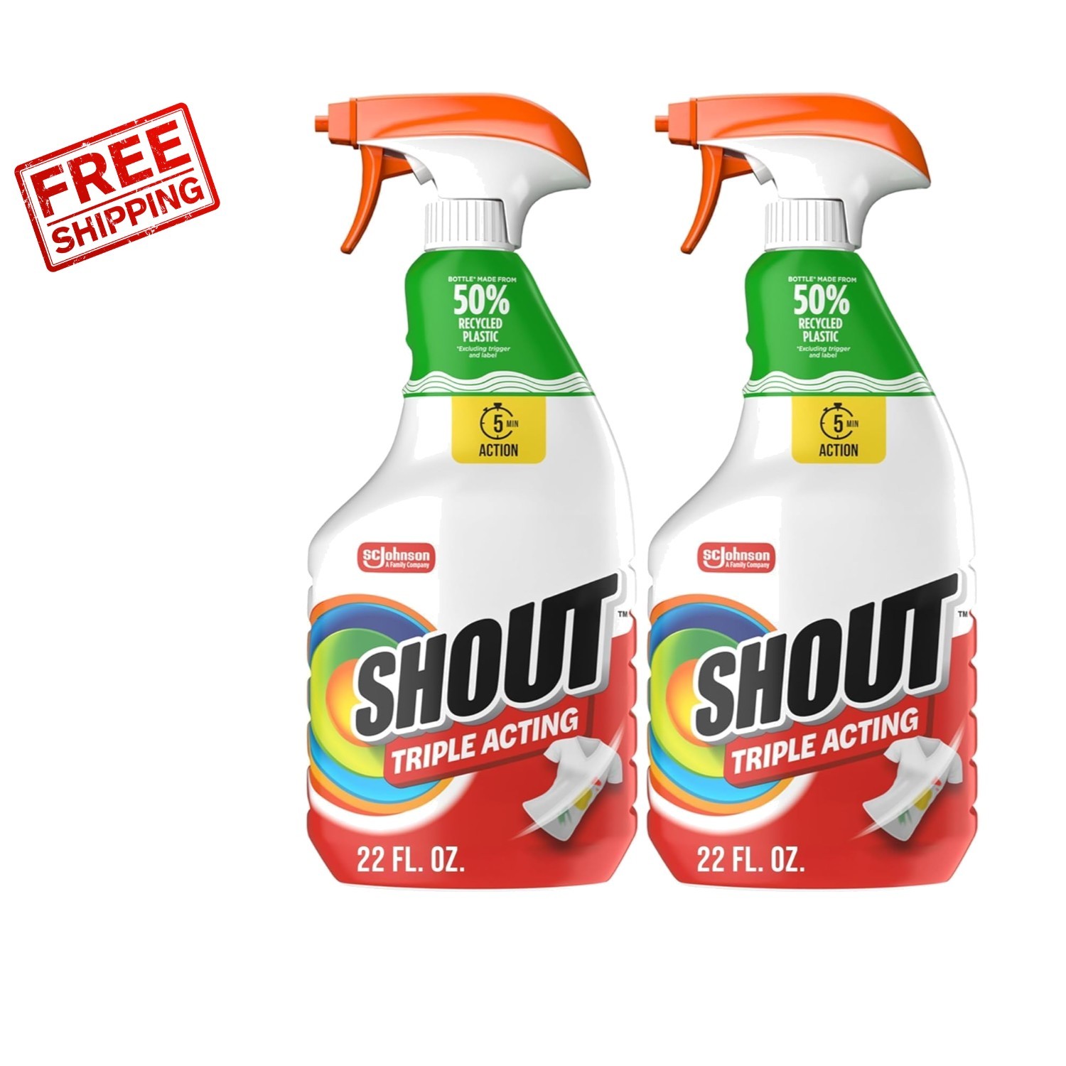Prewash Stain Spray – Shout Triple-Acting Stain Remover (44oz) – Safe on Fabrics