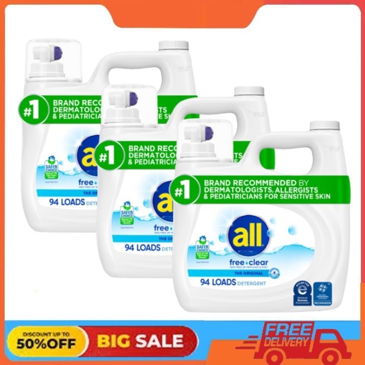 3 Pack all Free Clear Liquid Laundry Detergent, 118 oz, 94 Loads