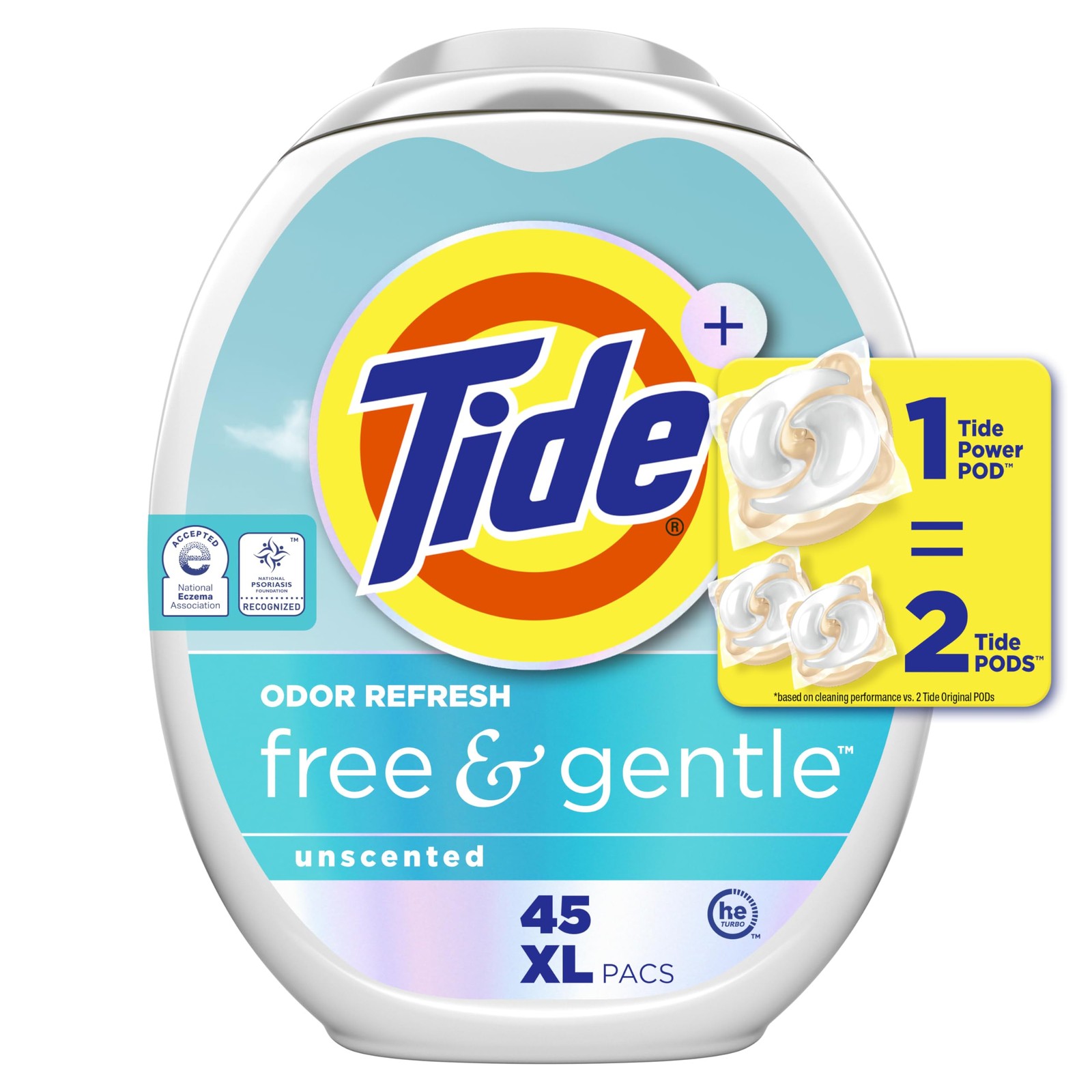 Tide PODS Free and Gentle Odor Refresh Laundry Detergent 45 Count (Pack of 1)