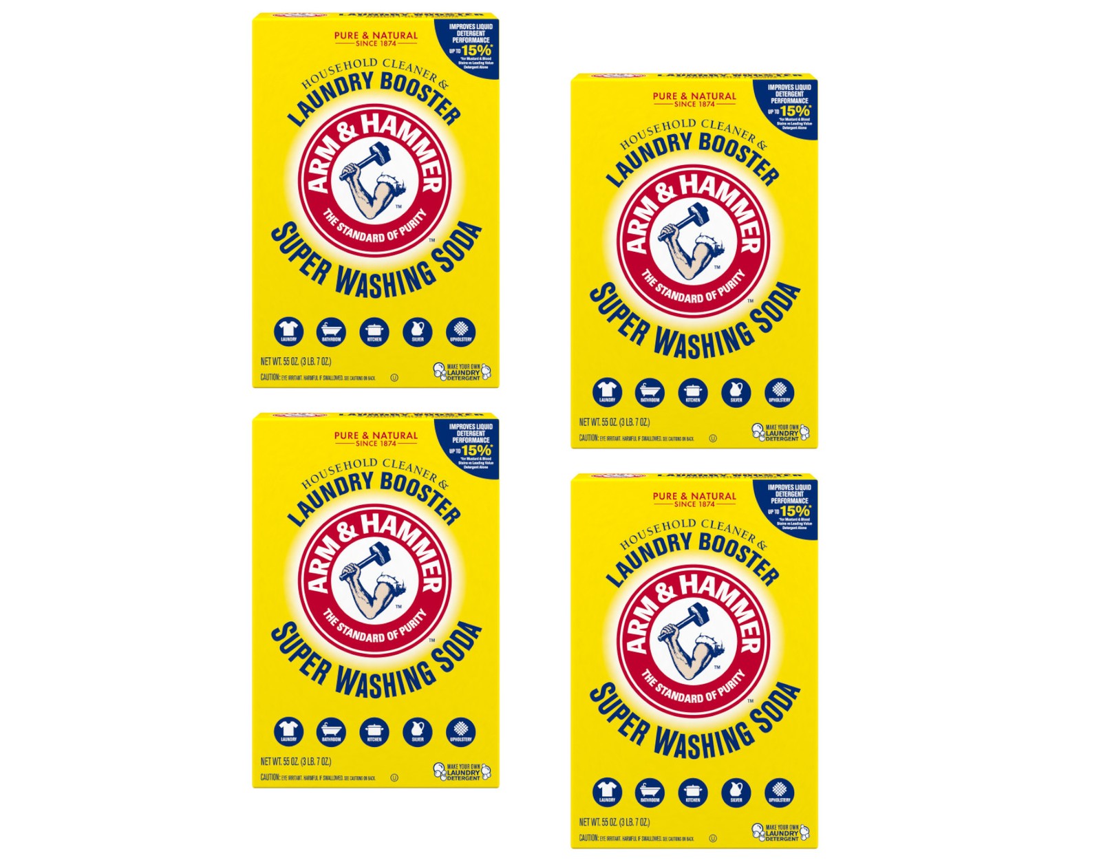 Arm & Hammer Super Washing Soda Laundry Booster, 55oz. – Pack of 4