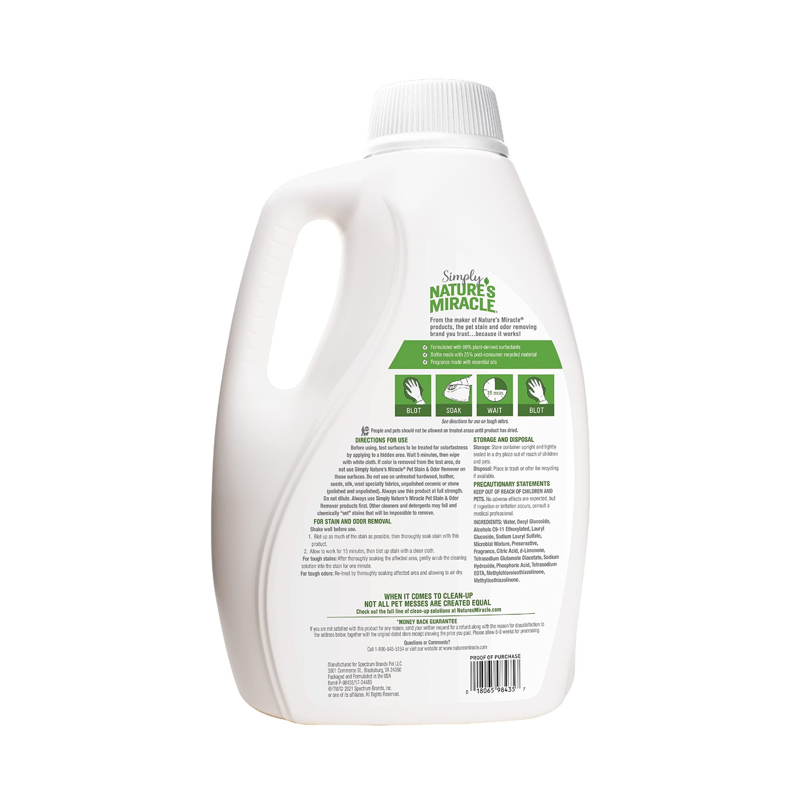 Nature’S Miracle Natures Miracle Simply Pet Stain And Odor Remover 128 Ounce
