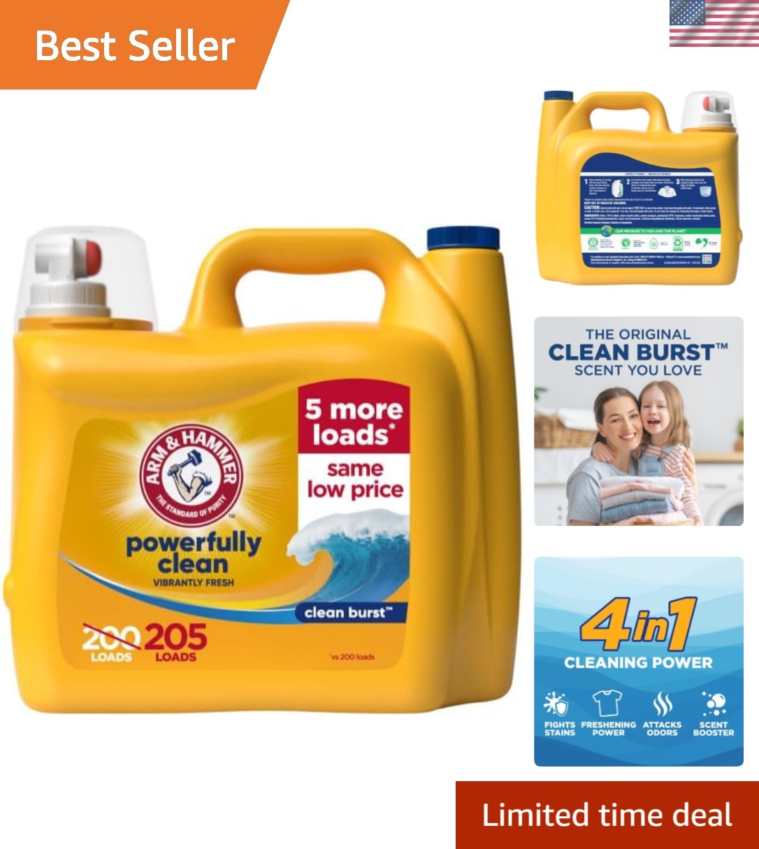Powerfully Clean Liquid Laundry Detergent | Clean Burst Scent, 205 Loads, 205…