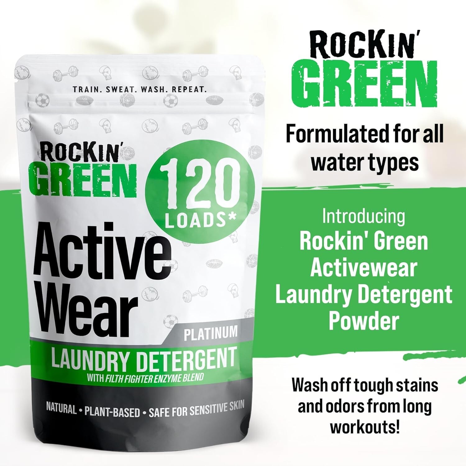 Plant-Based Unscented Laundry Detergent Powder for Active Wear – 120 Loads