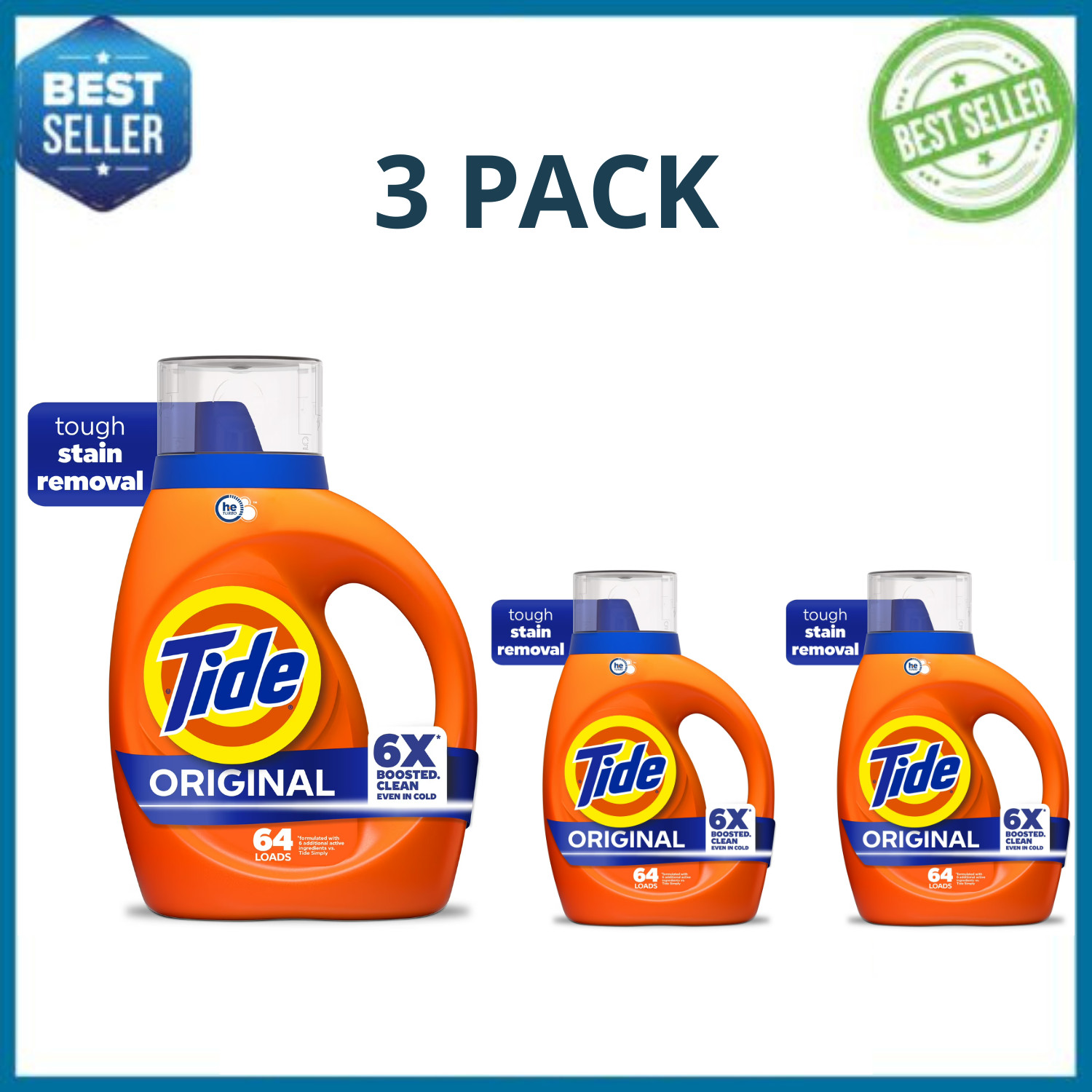 Tide Liquid Laundry Detergent Original Scent 80oz 64 Loads HE, 3 Pack