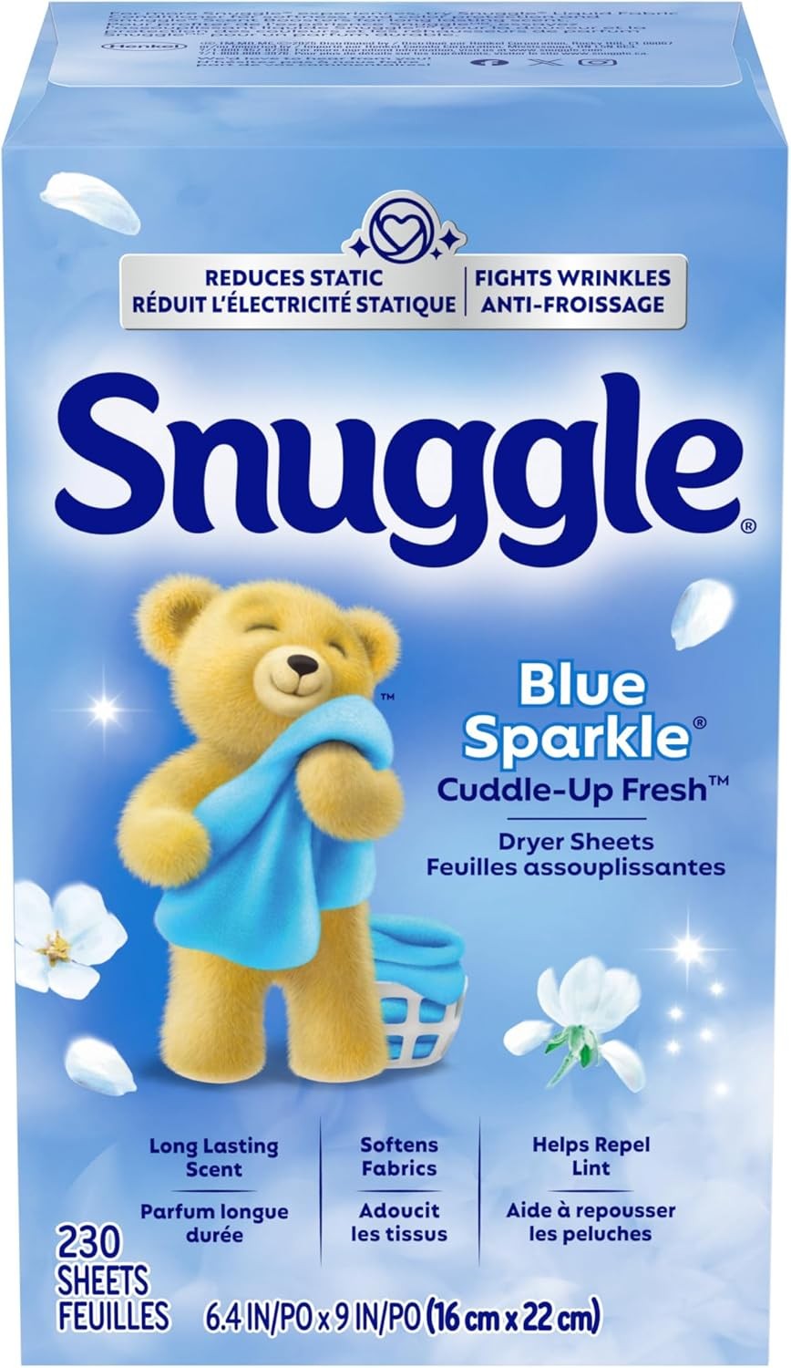 Snuggle Fabric Softener Dryer Sheets, Blue Sparkle, 230 230 Count (Pack of 1)