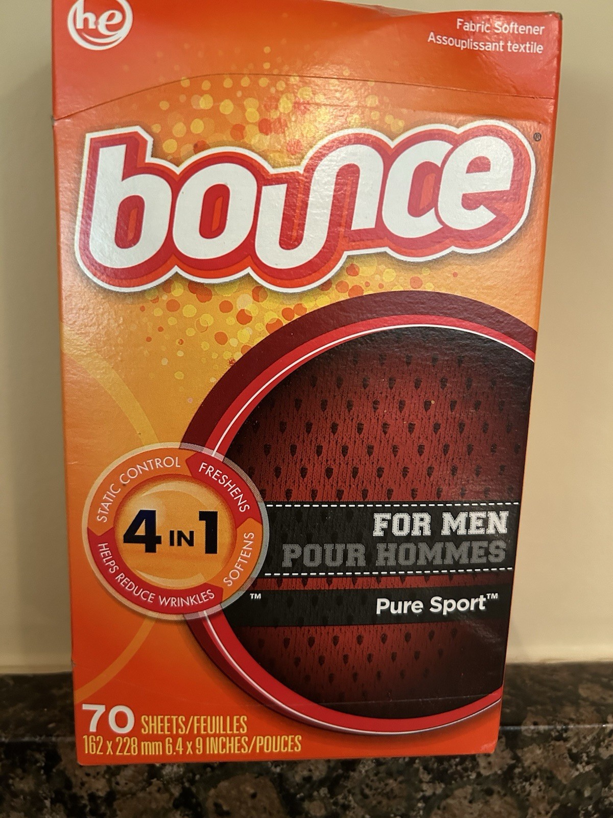 Bounce for Men Pure Sport Fabric Softener Dryer Sheets 105 Sheets NEW FRESH