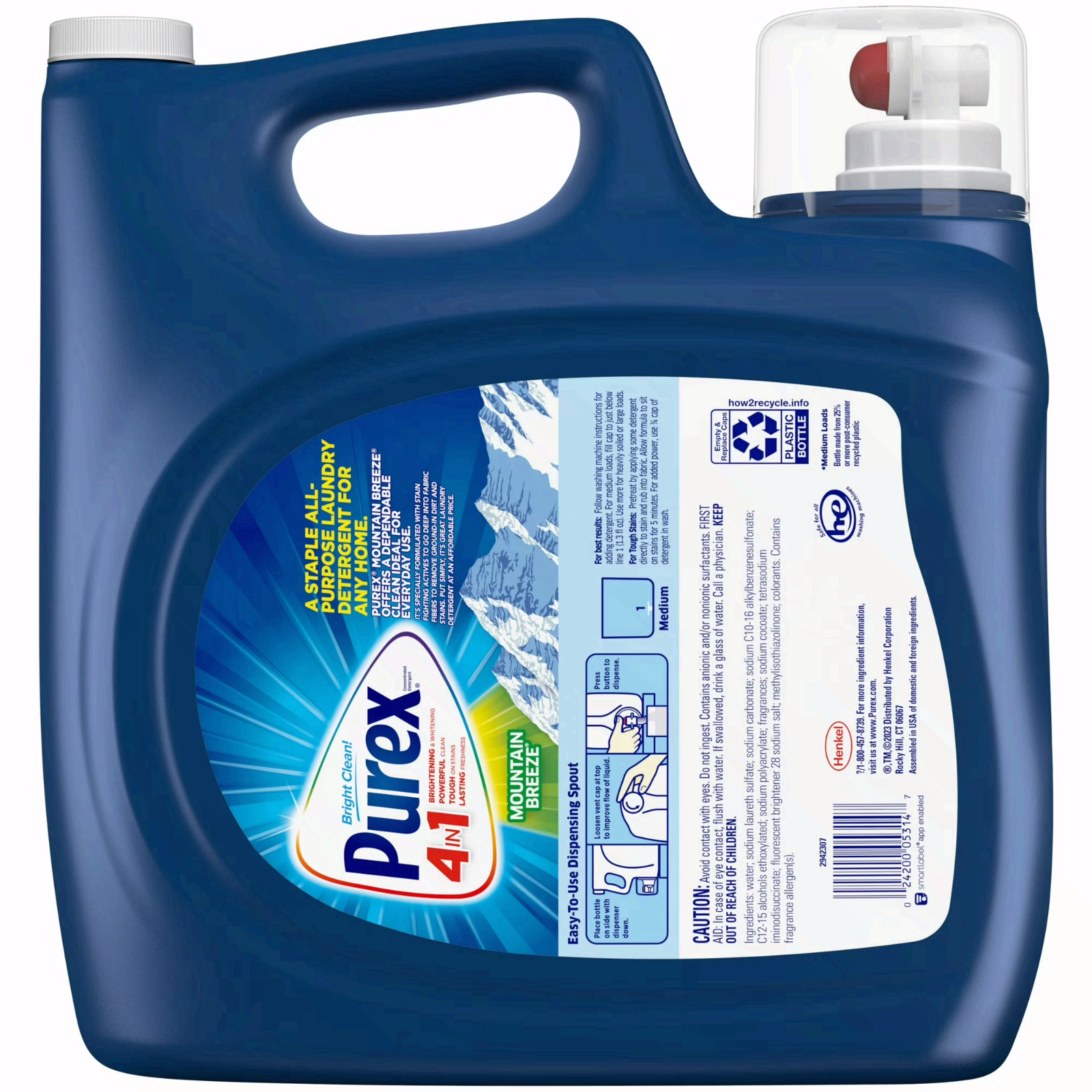 3 pack Purex Fresh Mountain Breeze Liquid Laundry Detergent, 250 fl oz, 192 Load