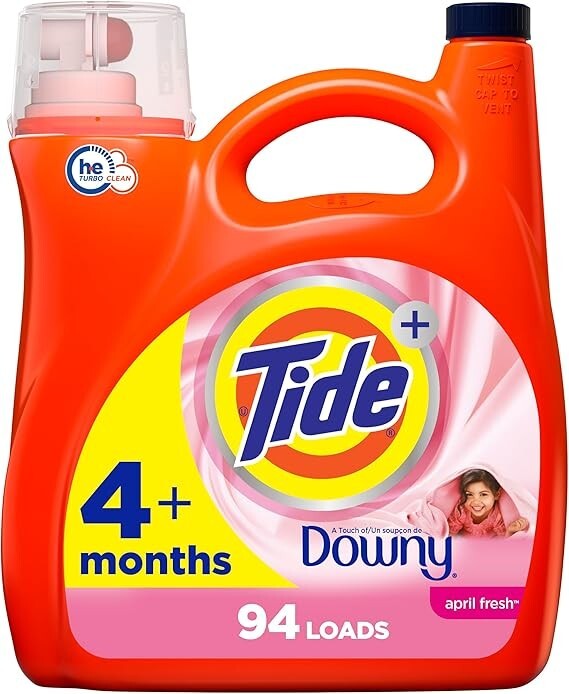Tide plus Downy Liquid Laundry Detergent Soap, April Fresh Scent, all sizes