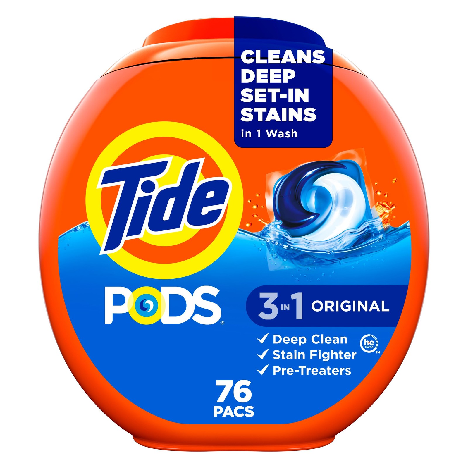Tide PODS laundry detergent pacs, 3-in-1 Stain 76 Count (Pack of 1), liver