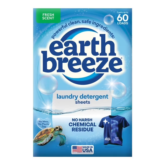 Earth Breeze Laundry Detergent Sheets Fresh Scent 30 Ct 60 Loads Travel Eco