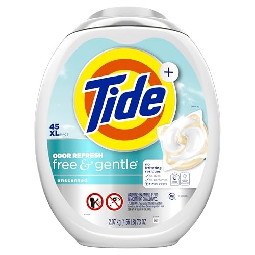 Tide PODS Free and Gentle Odor Refresh Laundry Detergent 45 Count (Pack of 1)