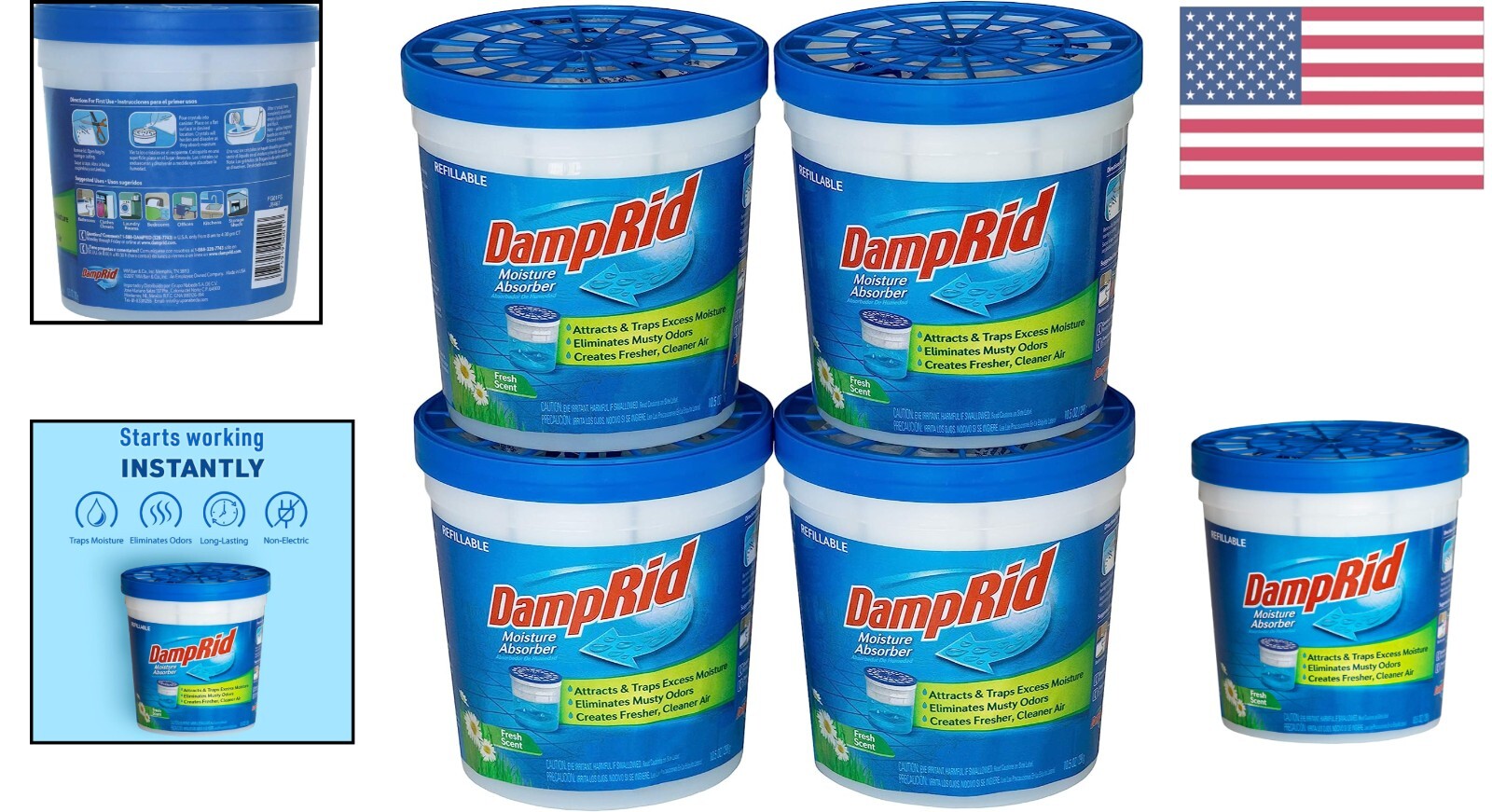 Refillable Moisture Absorber Cups, Portable & Odor Eliminator, 10.5 oz., 4-Pack