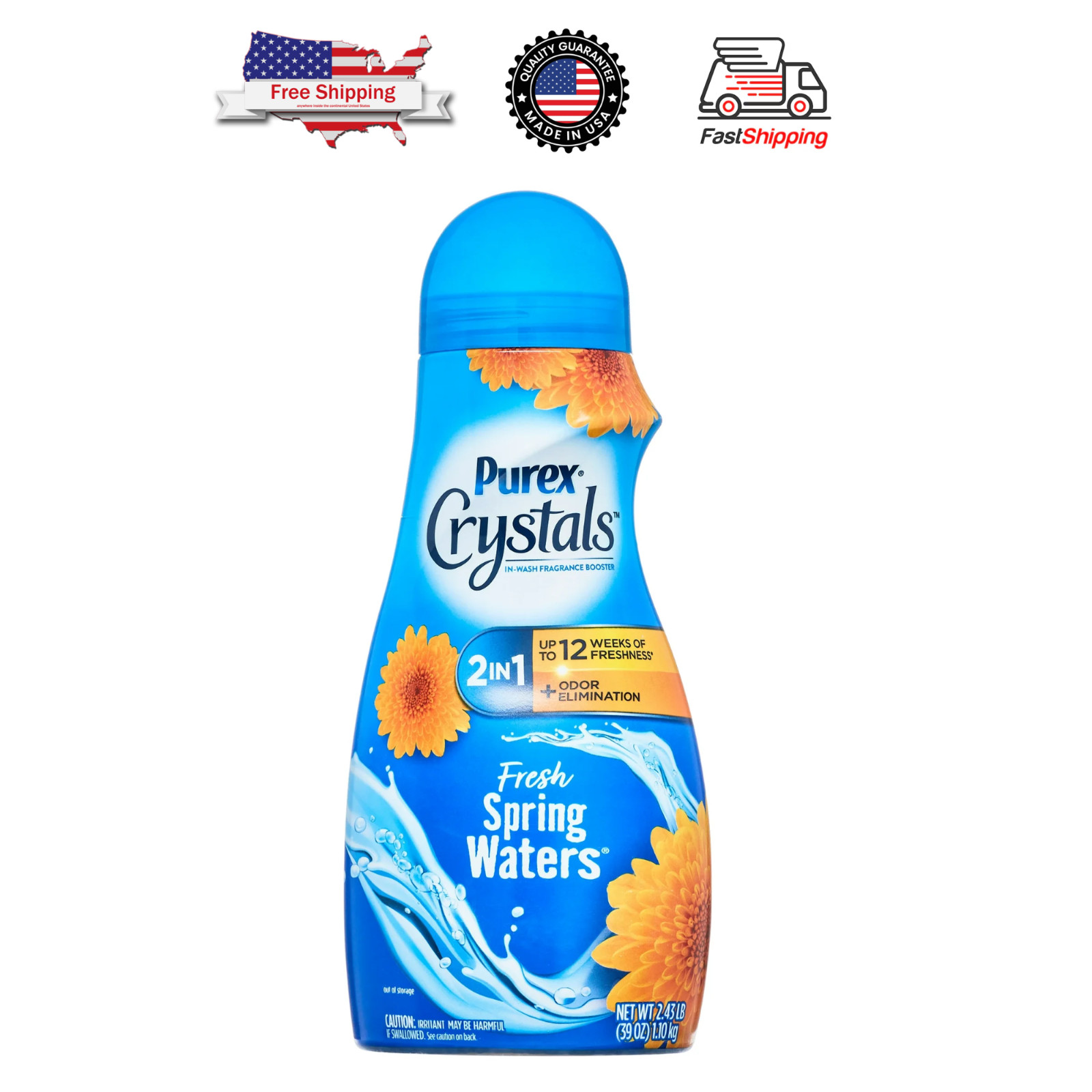 Purex Crystals In-Wash Fragrance and Scent Booster, Fresh Spring Waters, 39Ounce