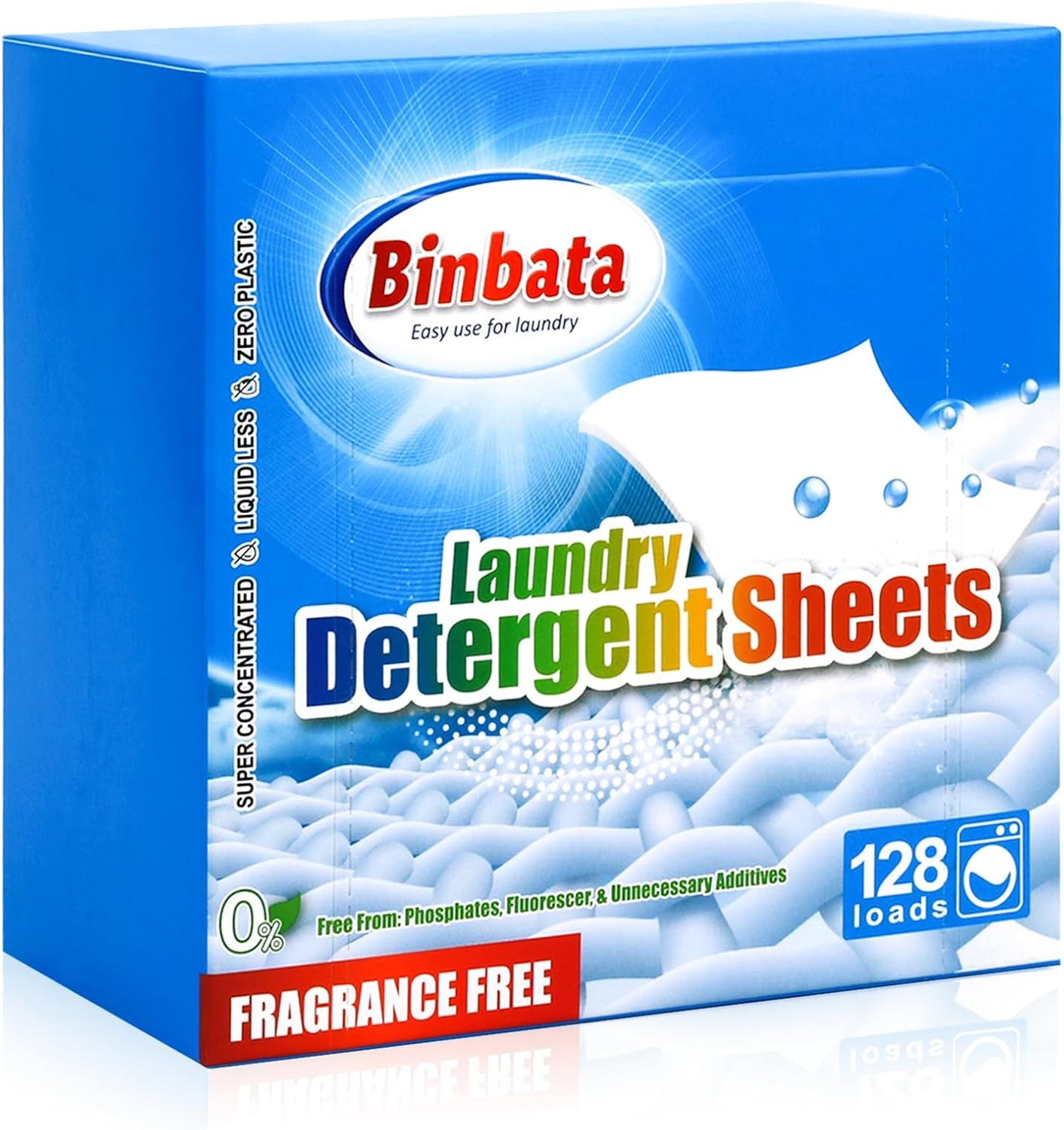 Binbata Laundry Detergent Sheets, Up To 128 Loads Hypoallergenic Eco-Friendly Un